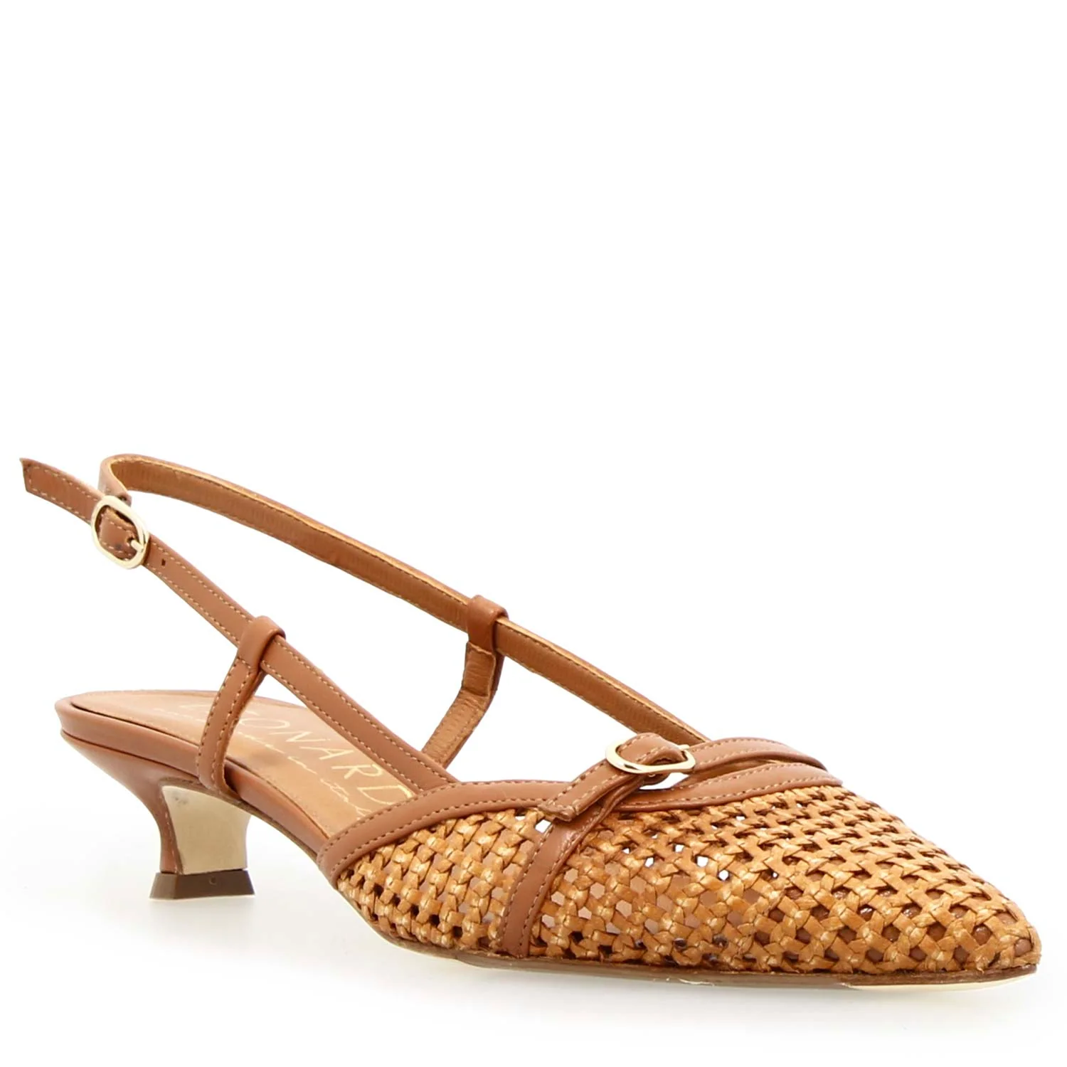 Aminta Sandalo slingback artigianale in pelle intrecciata marrone