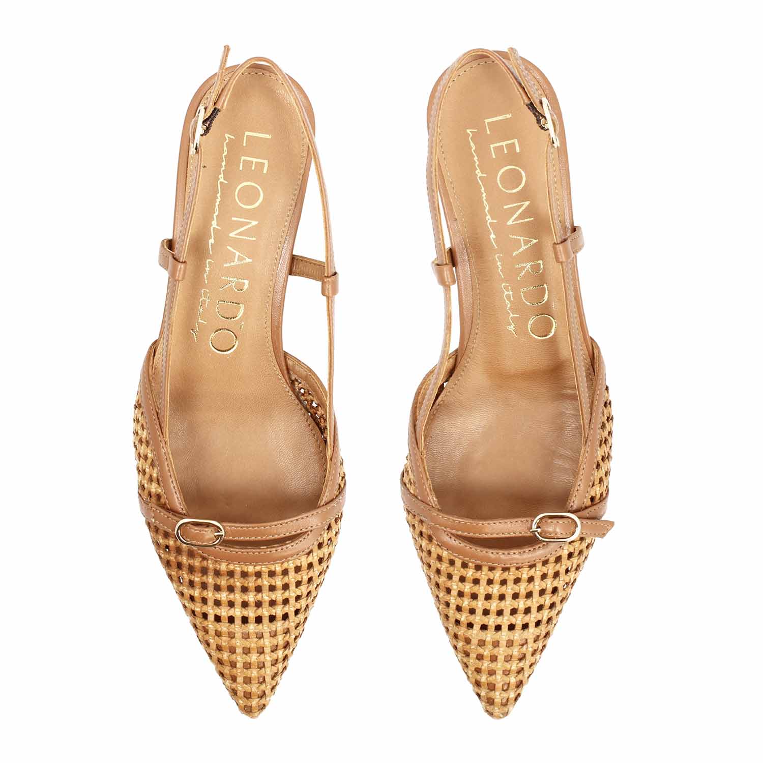 Aminta Sandalo slingback artigianale in pelle intrecciata marrone - Image 2