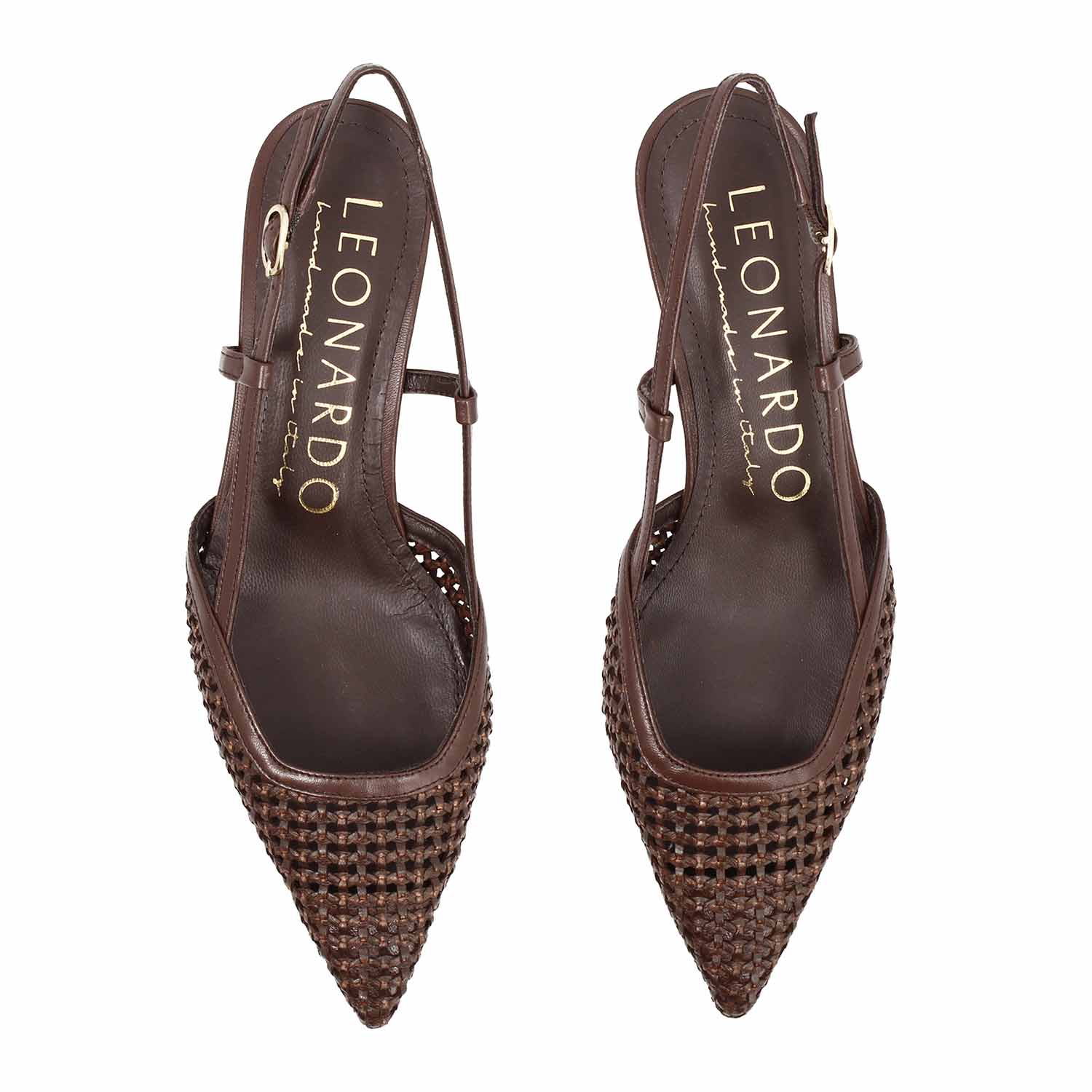 Aminta Sandalo slingback artigianale in pelle intrecciata moro - Image 2