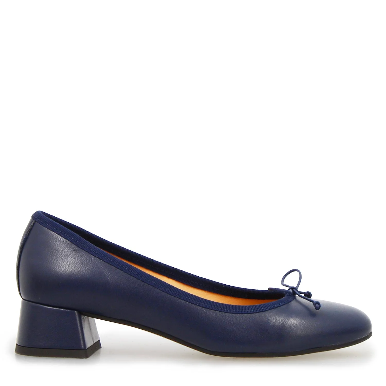 Ballerina tacco medio in pelle blu foderata Flaminia - Image 3