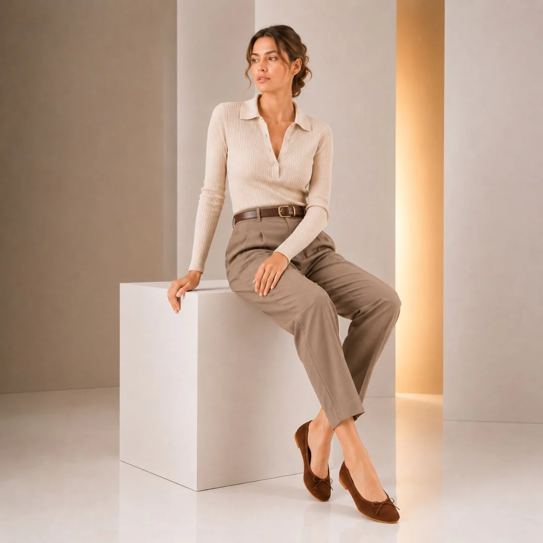 Ballerine da donna Fiocco in camoscio marrone - Image 3