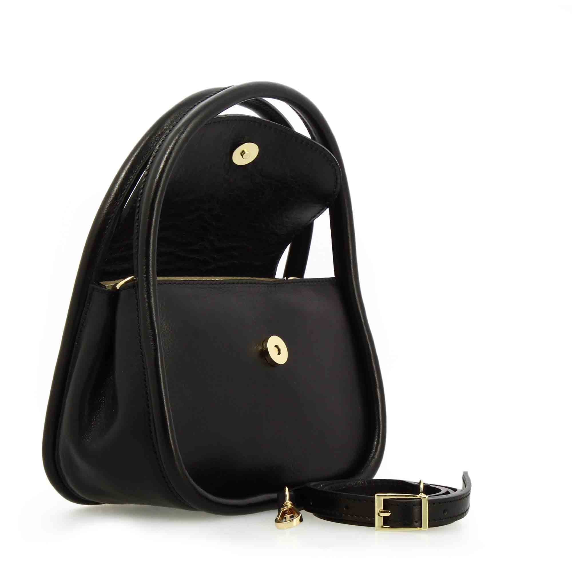 Borsa a mano Caterina artigianale da donna in pelle nera - Image 3