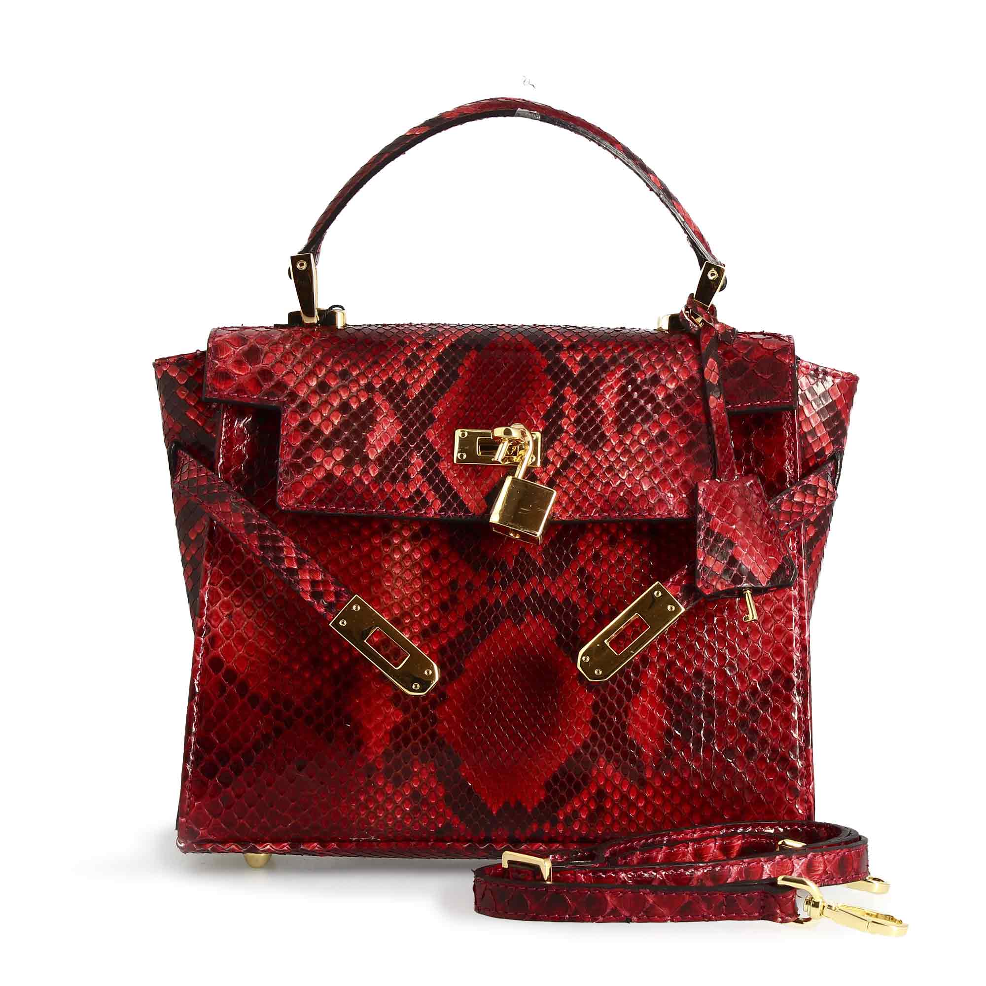 Borsa a mano con tracolla da donna artigianale in pelle pregiata rossa - Image 4