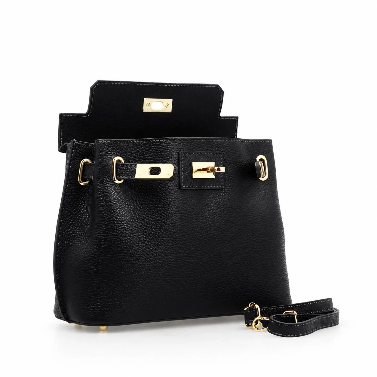 Borsa a mano e tracolla Ninfea da donna in pelle nero - Image 4