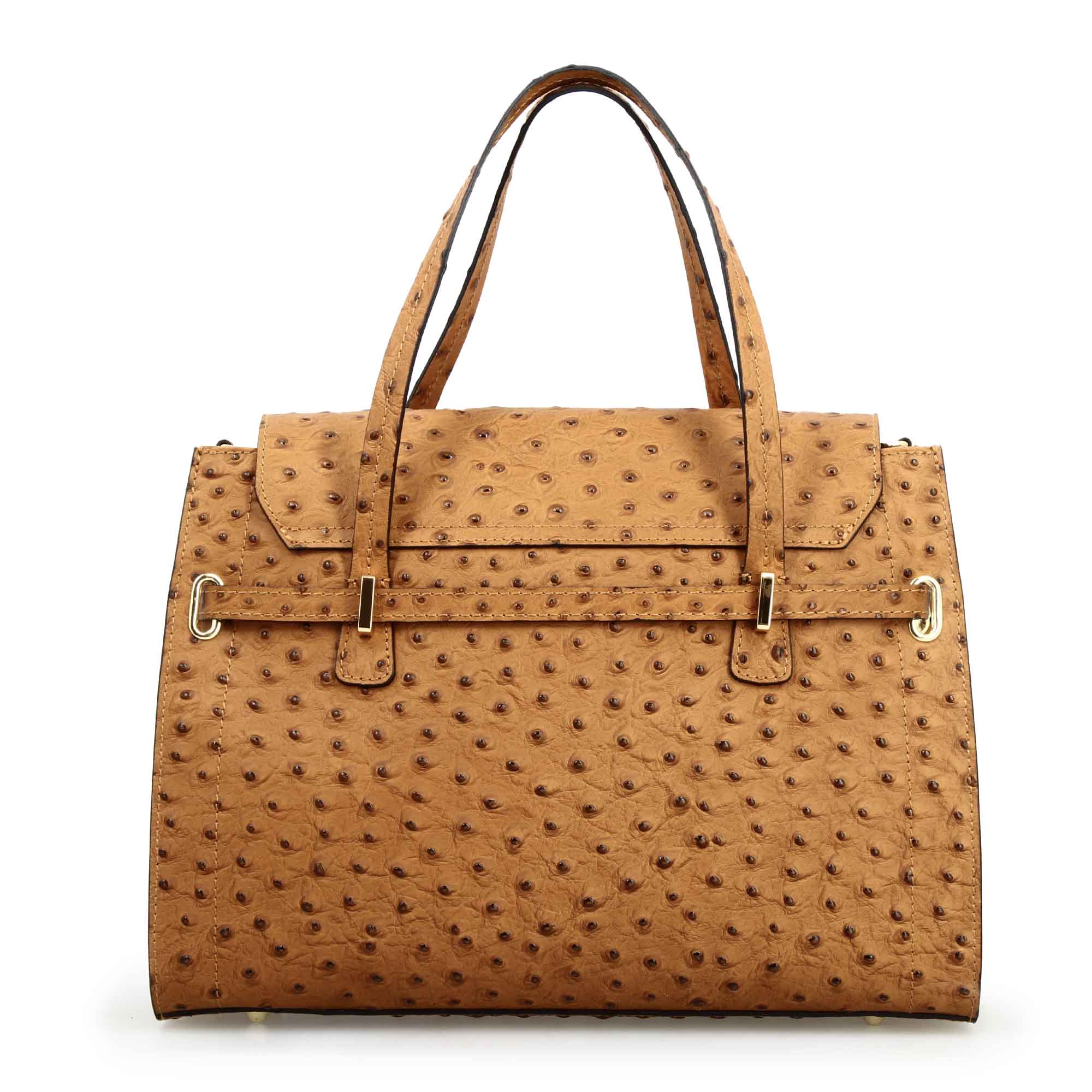 Borsa a mano grande artigianale da donna in pelle stampata marrone - Image 3