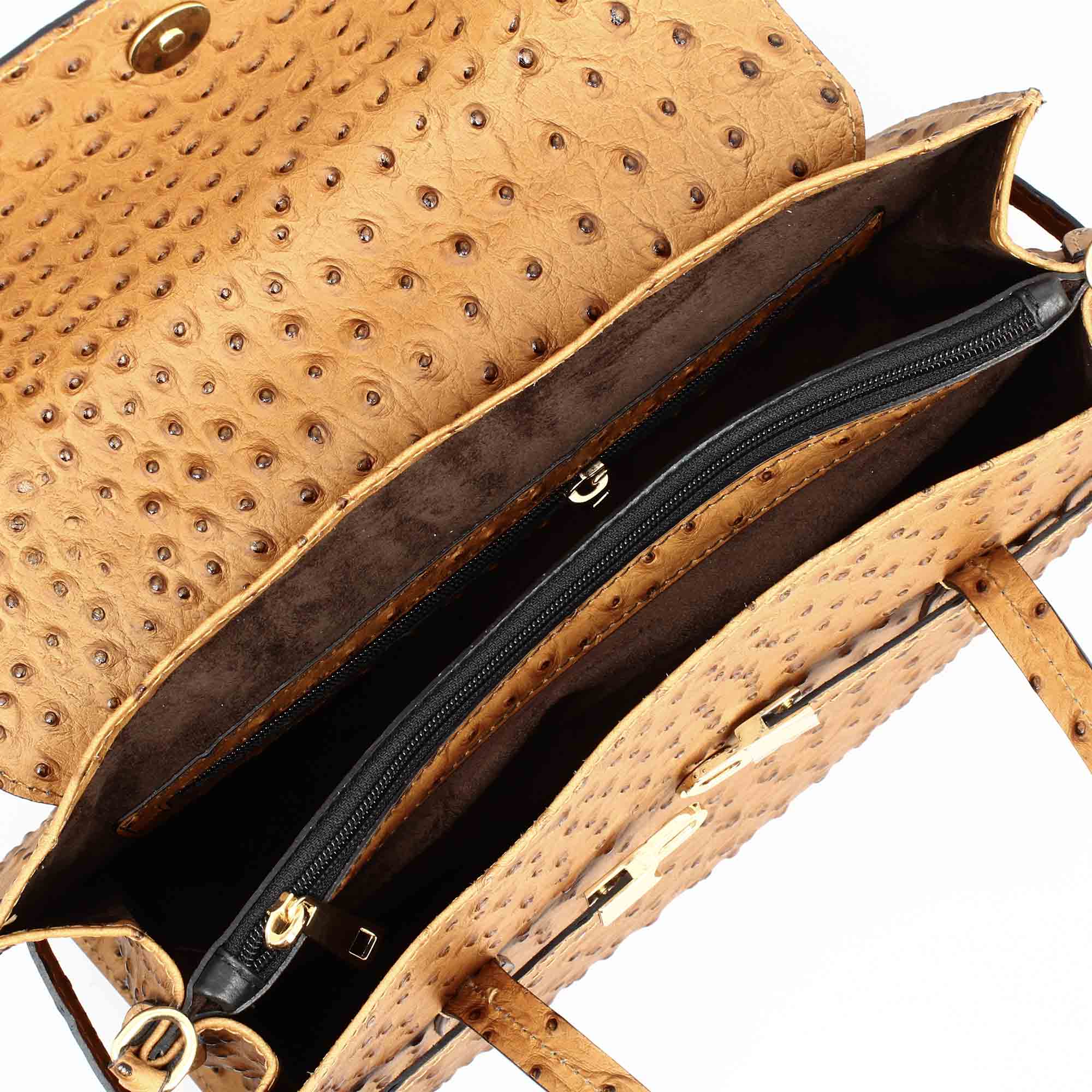 Borsa a mano grande artigianale da donna in pelle stampata marrone - Image 4