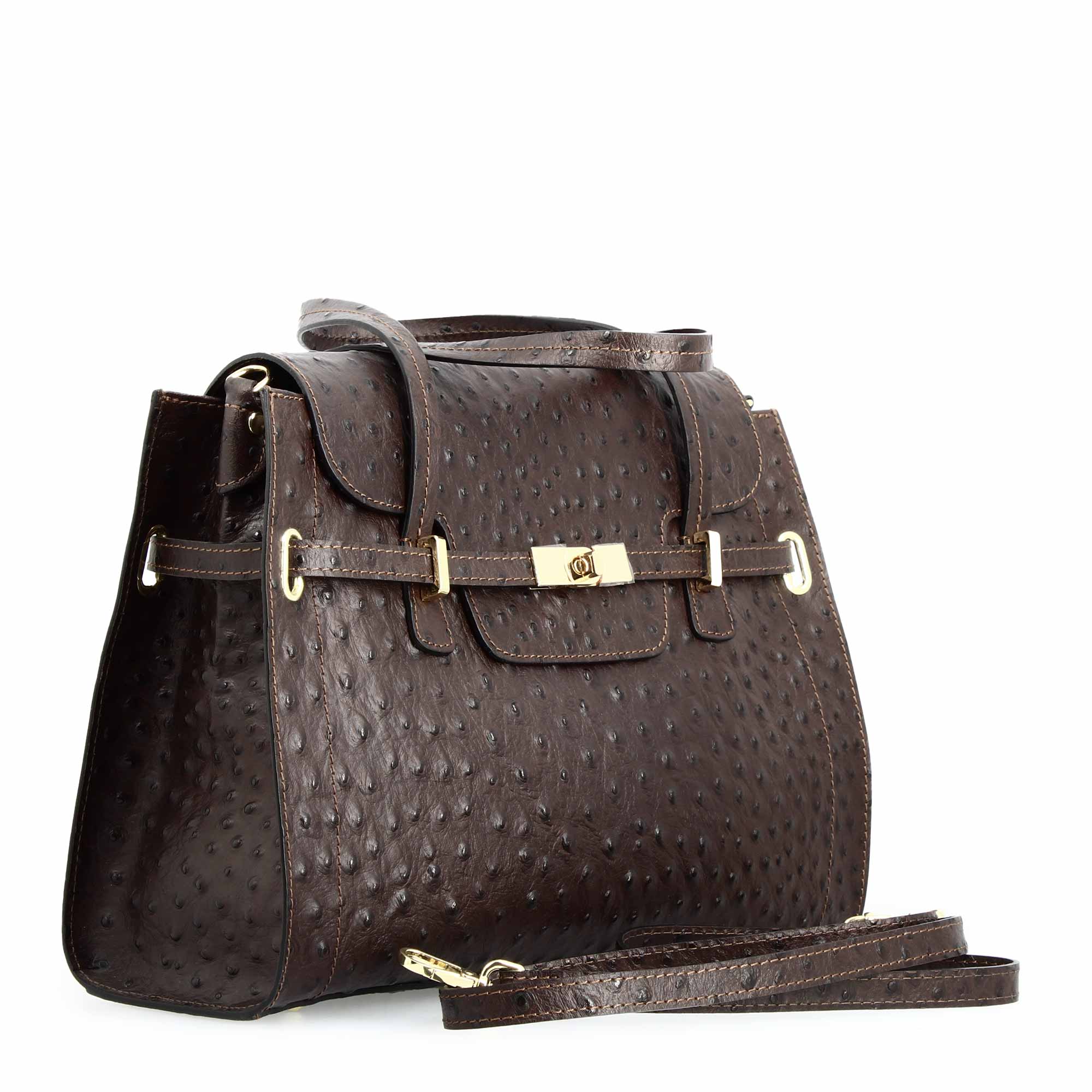 Borsa a mano grande artigianale da donna in pelle stampata marrone scuro - Image 3
