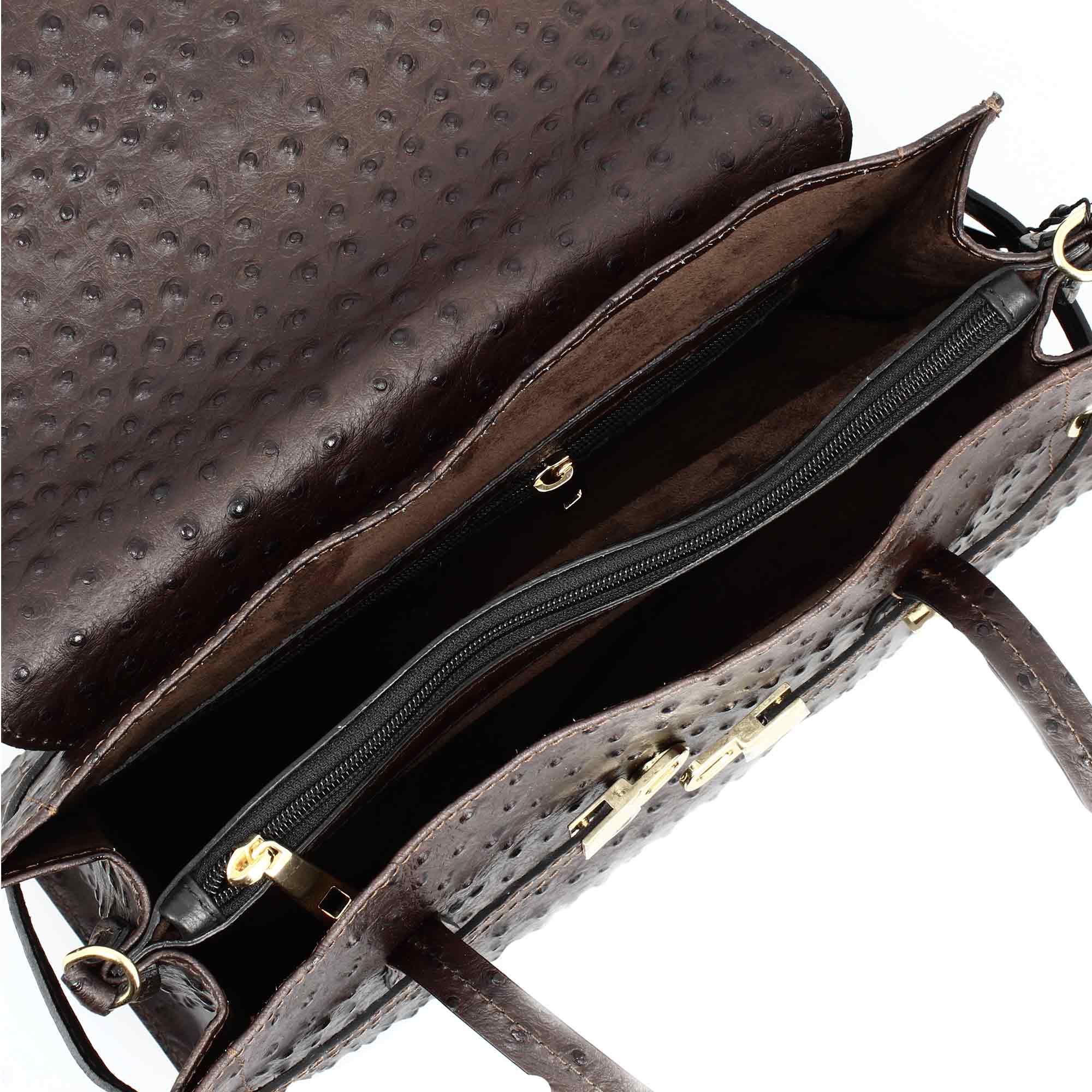 Borsa a mano grande artigianale da donna in pelle stampata marrone scuro - Image 4