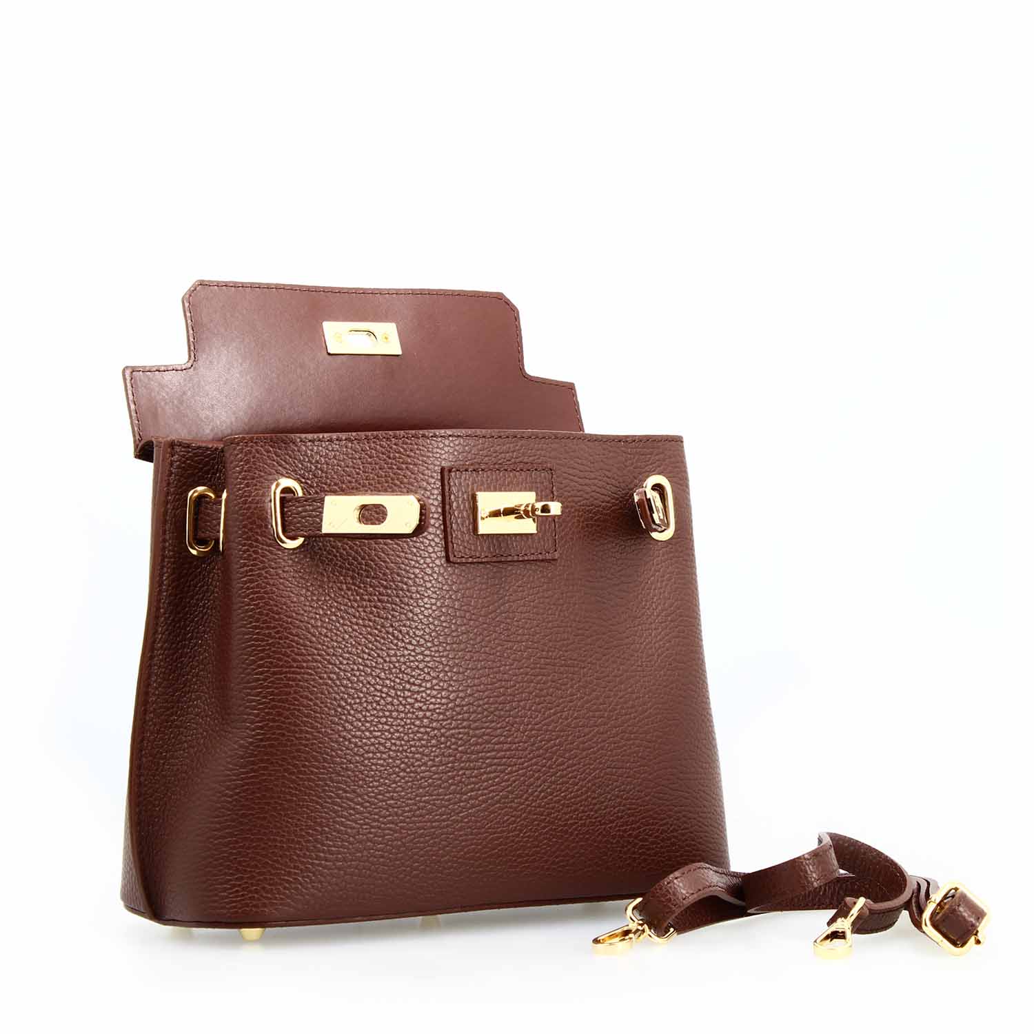 Borsa a mano e tracolla Ninfea da donna in pelle marrone scuro - Image 5