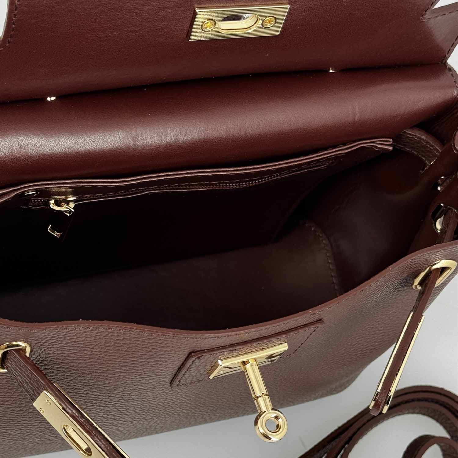 Borsa a mano e tracolla Ninfea da donna in pelle marrone scuro - Image 6