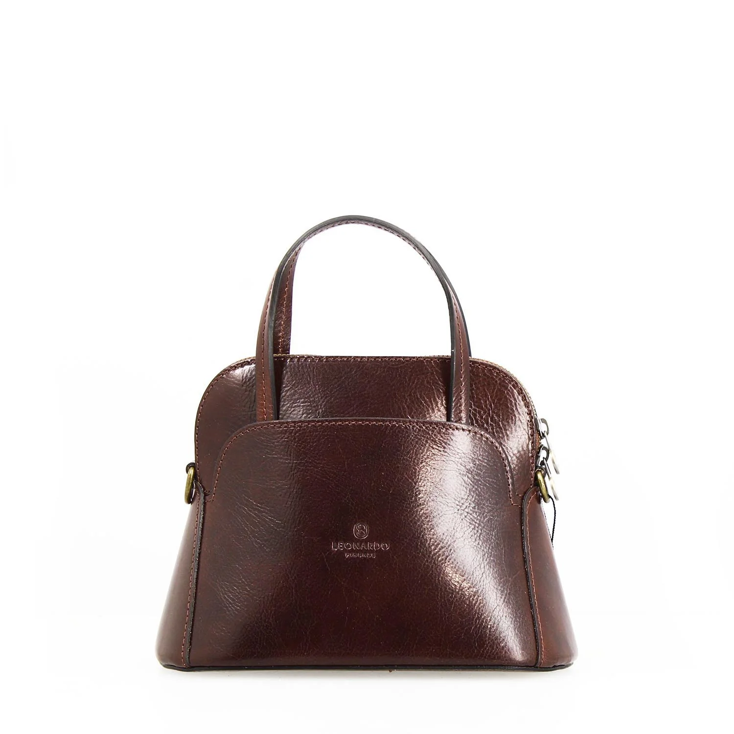 Borsa a tracolla Livia da donna in pelle marrone scuro semi lucida