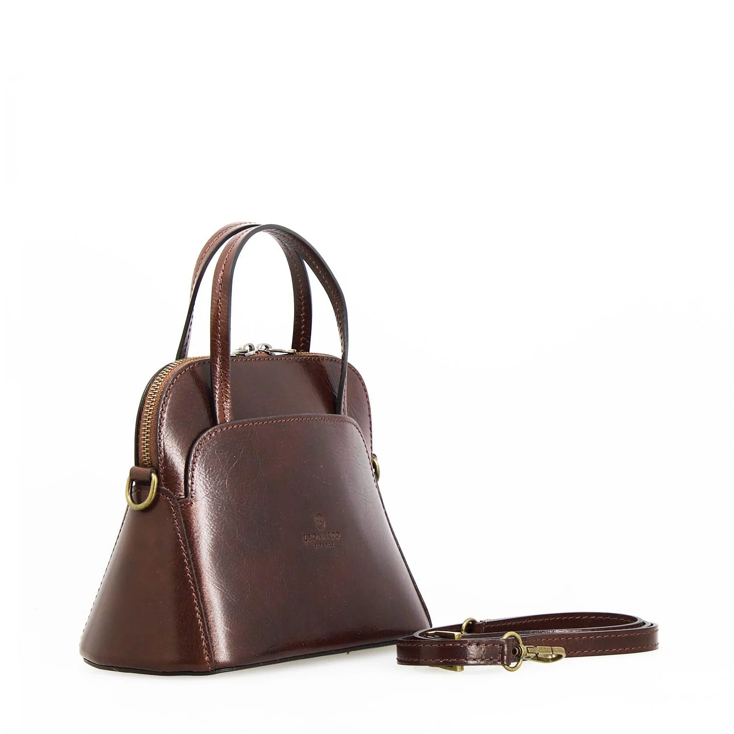 Borsa a tracolla Livia da donna in pelle marrone scuro semi lucida - Image 3