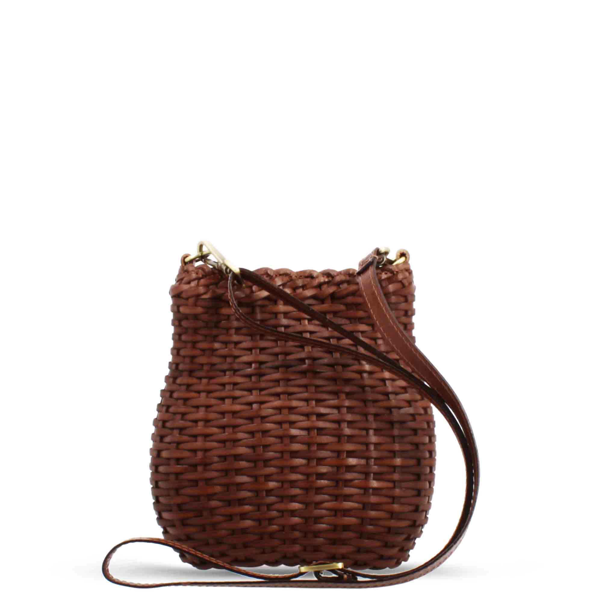 Borsa Canestra S artigianale in pelle intrecciata marrone