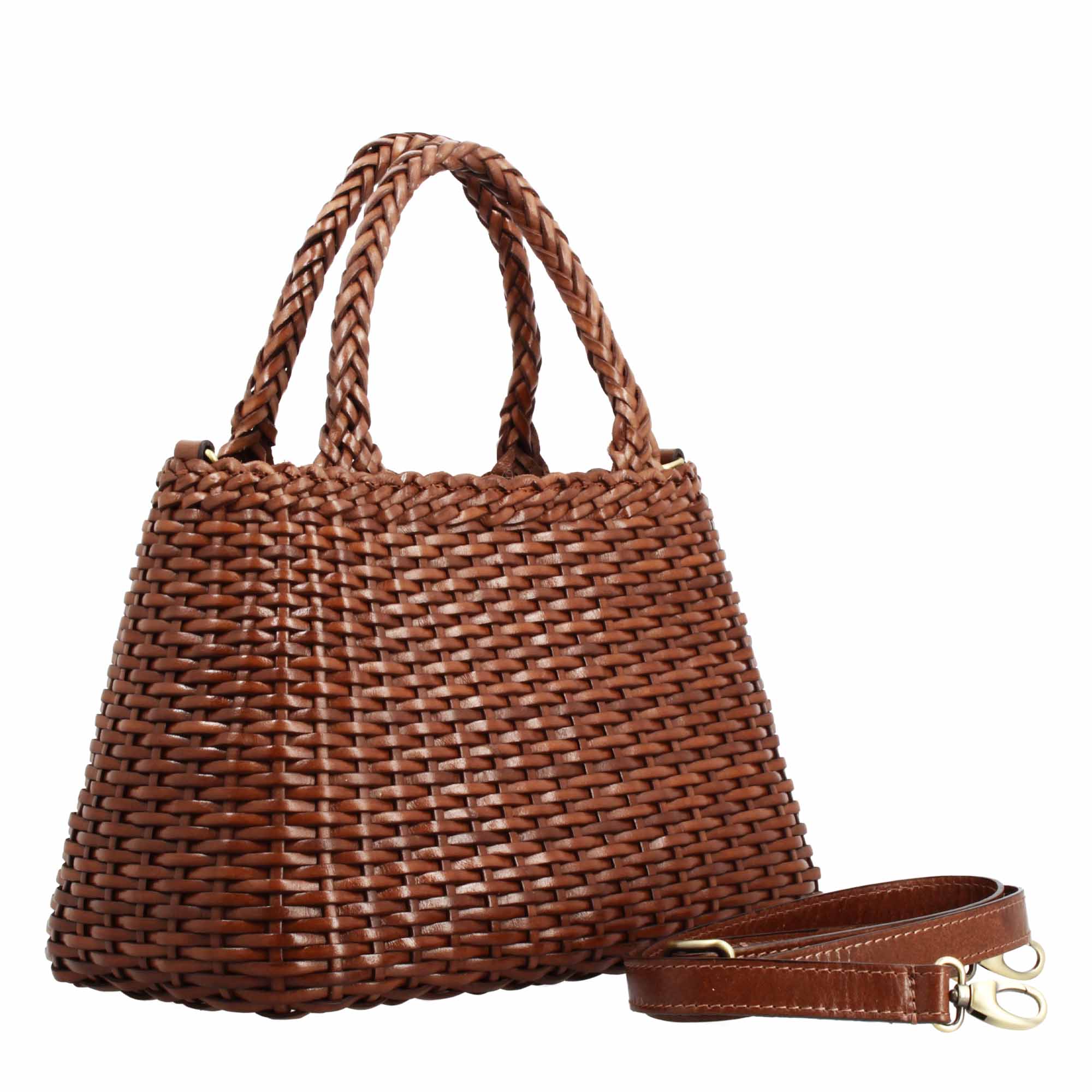 Borsa Canestra XL artigianale in pelle intrecciata marrone - Image 3