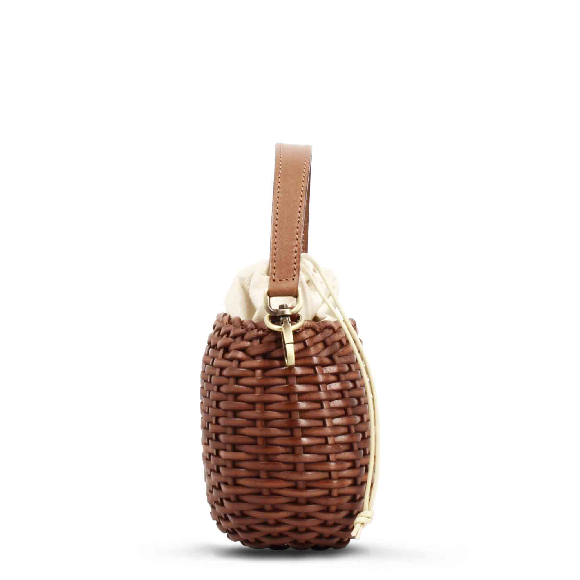 Borsa Canestra XS artigianale in pelle intrecciata marrone - Image 2