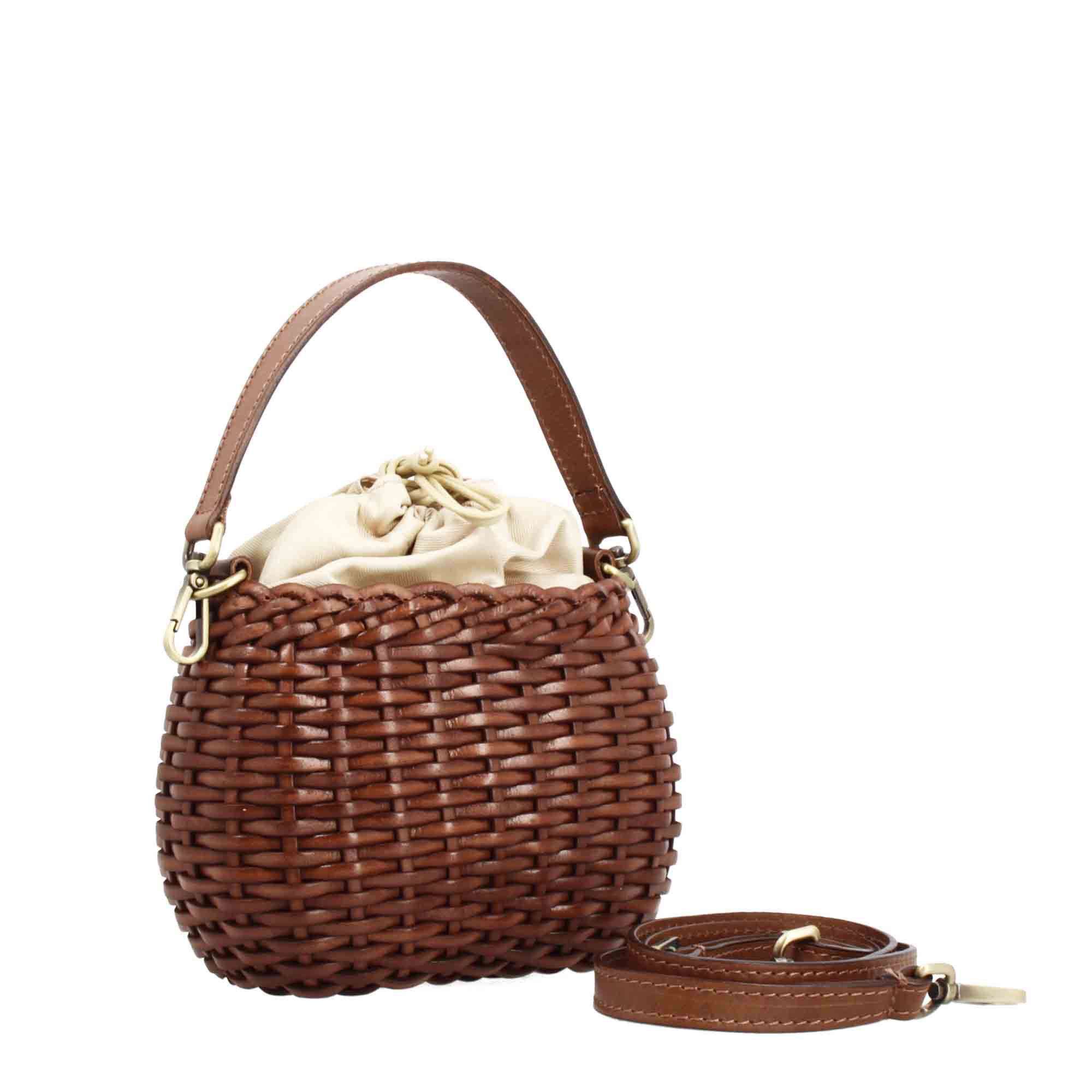 Borsa Canestra XS artigianale in pelle intrecciata marrone - Image 3