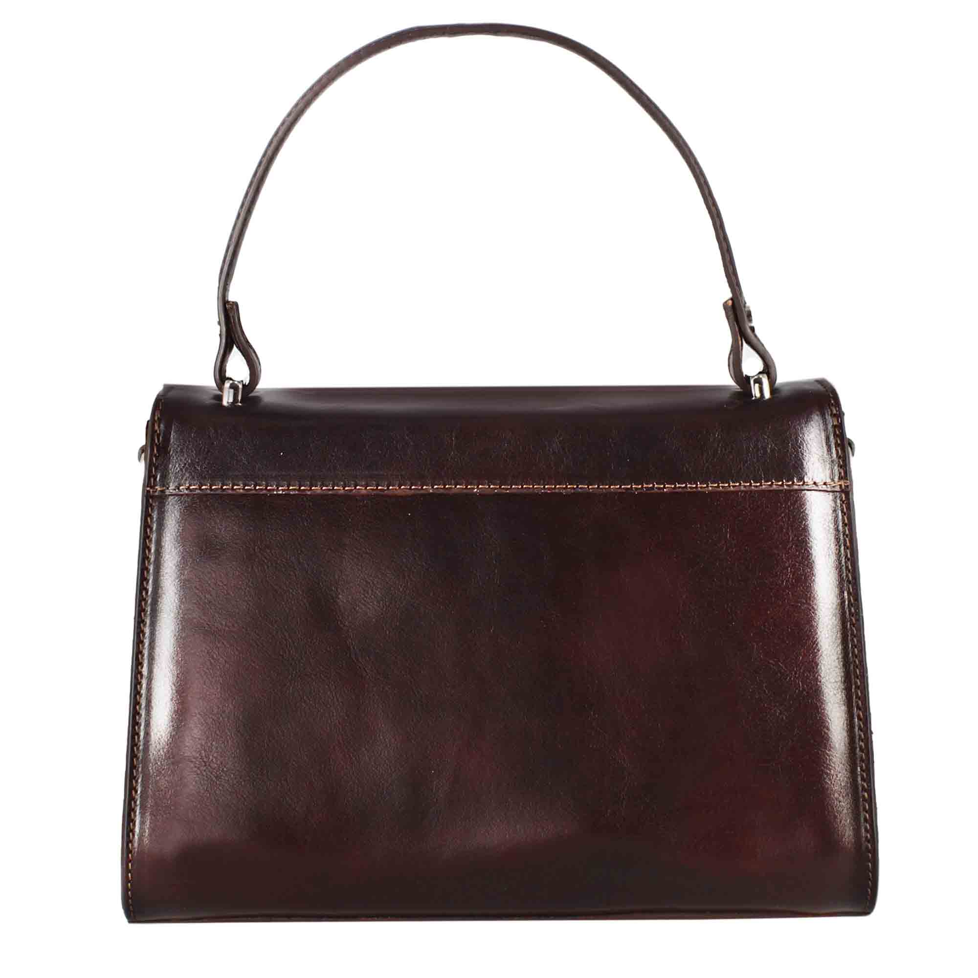 Borsa Lucrezia bauletto da donna classica in pelle liscia colore marrone scuro - Image 3