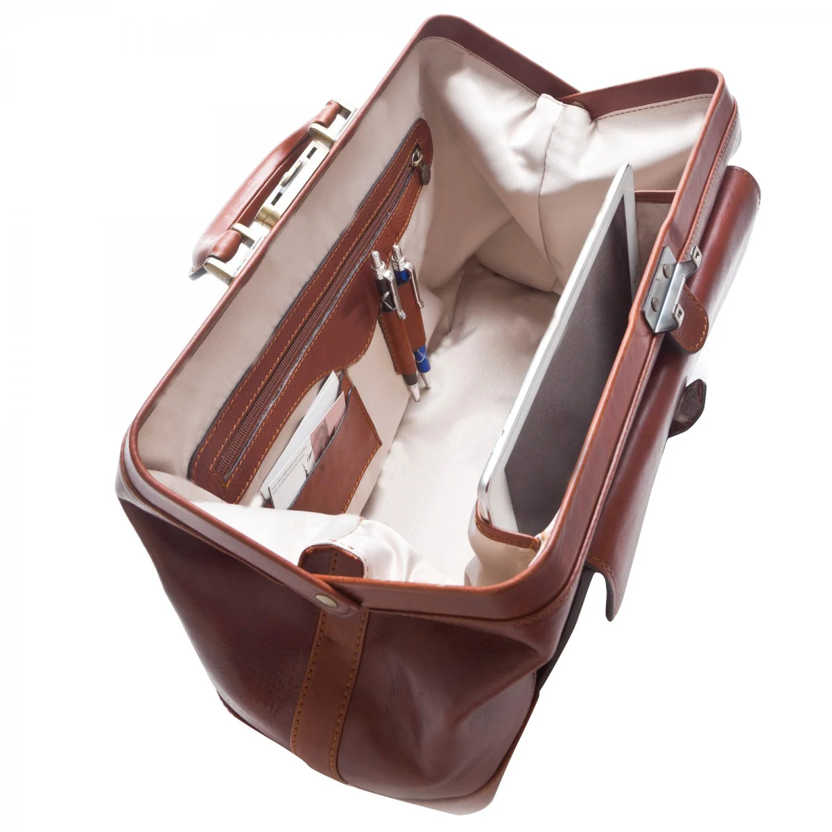 Borsa Medico in pelle pieno fiore con cerniera in metallo e tasca frontale - Image 3