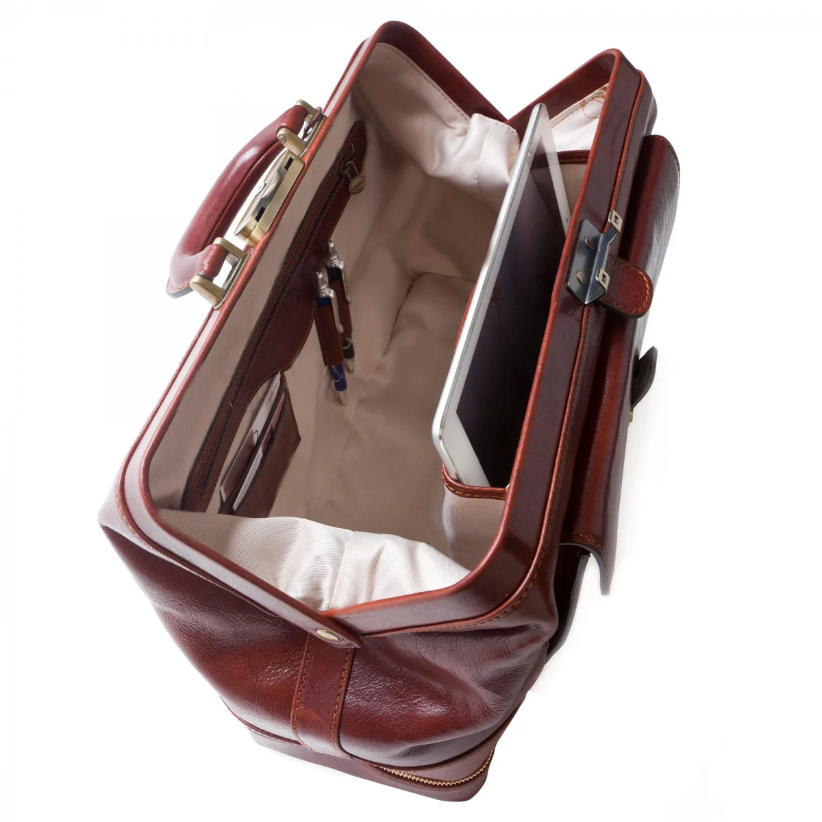 Borsa Medico Vano inferiore in pelle pieno fiore con chiusura a cerniera - Image 7