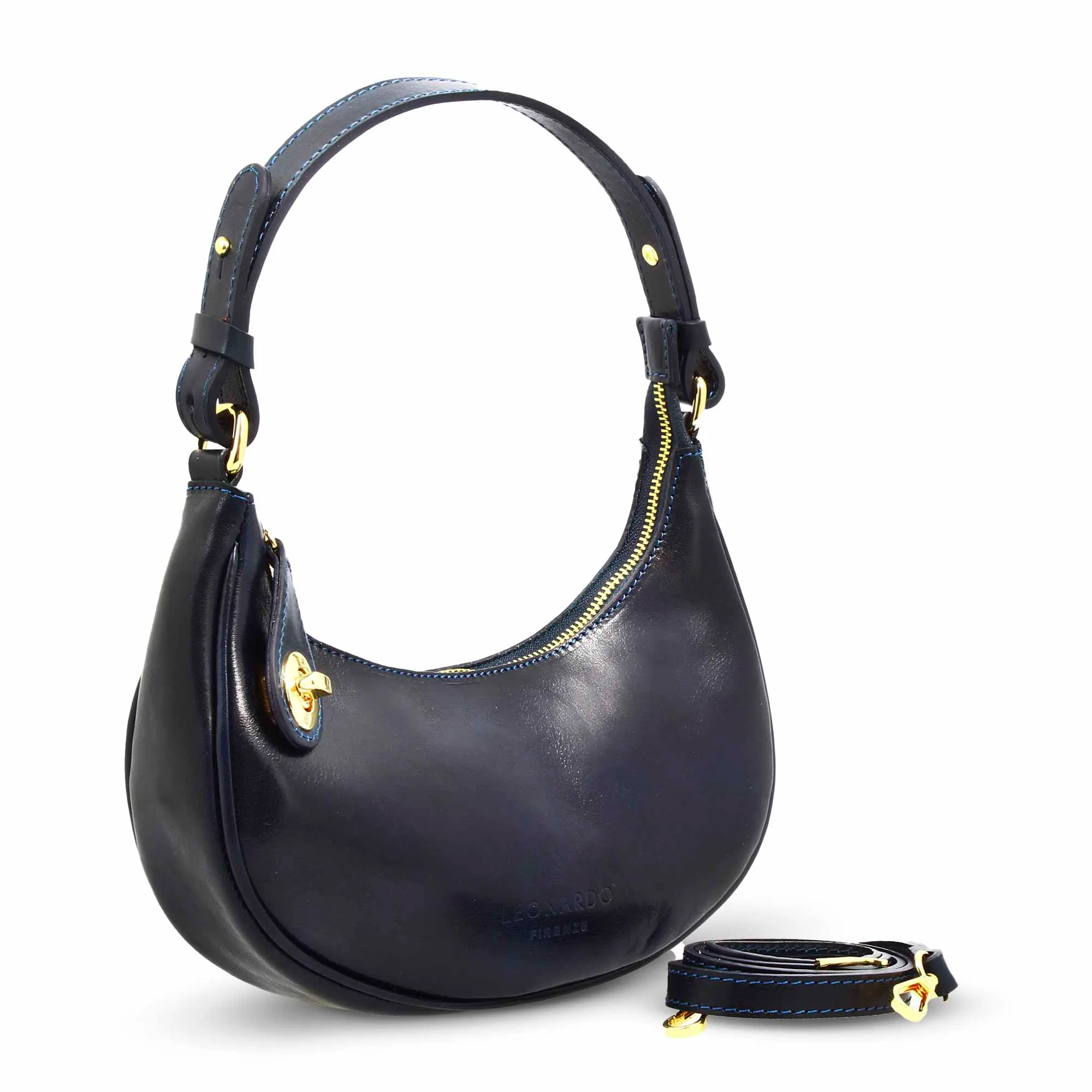 Borsetta a spalla Jane in pelle con tracolla rimovibile colore blu - Image 3