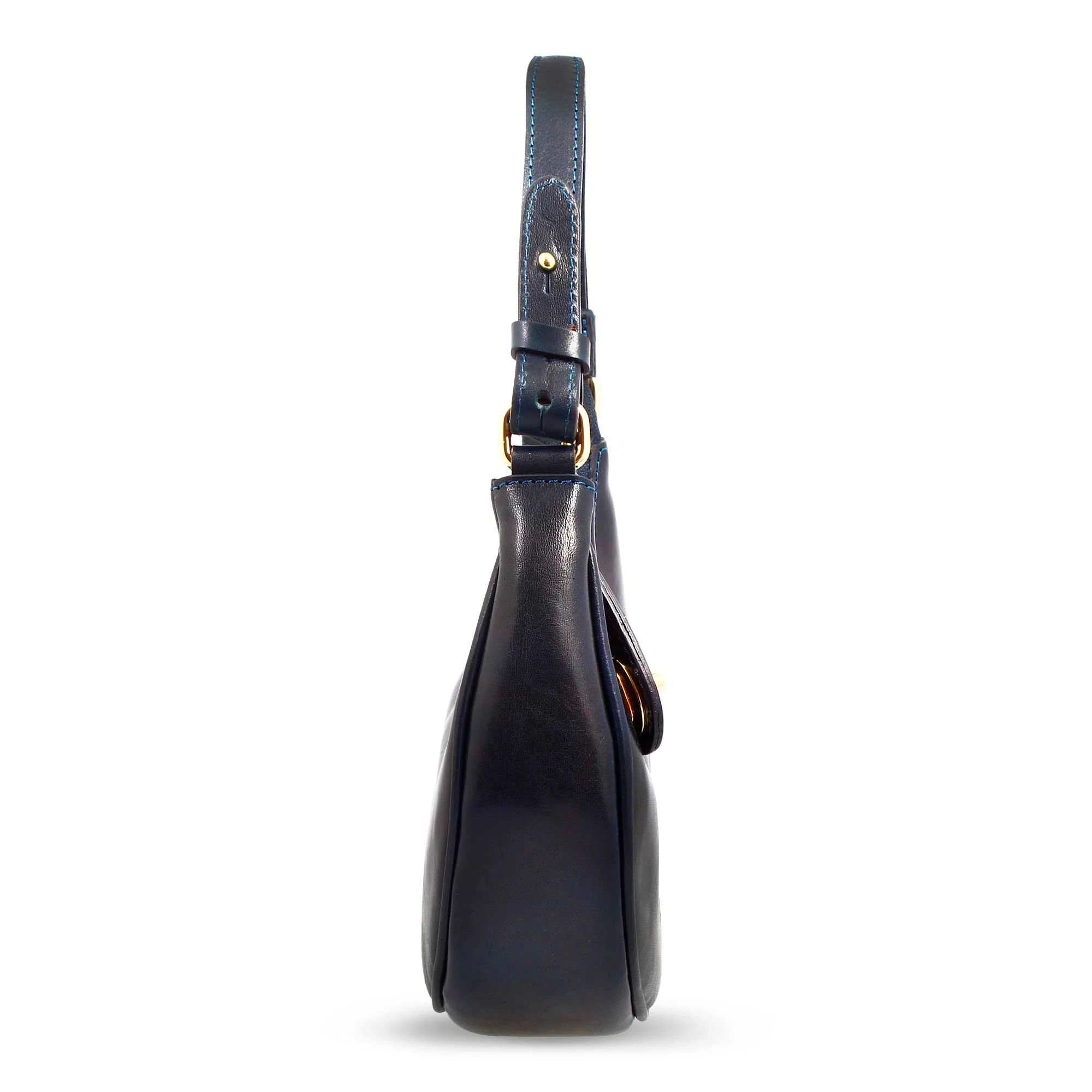 Borsetta a spalla Jane in pelle con tracolla rimovibile colore blu - Image 4
