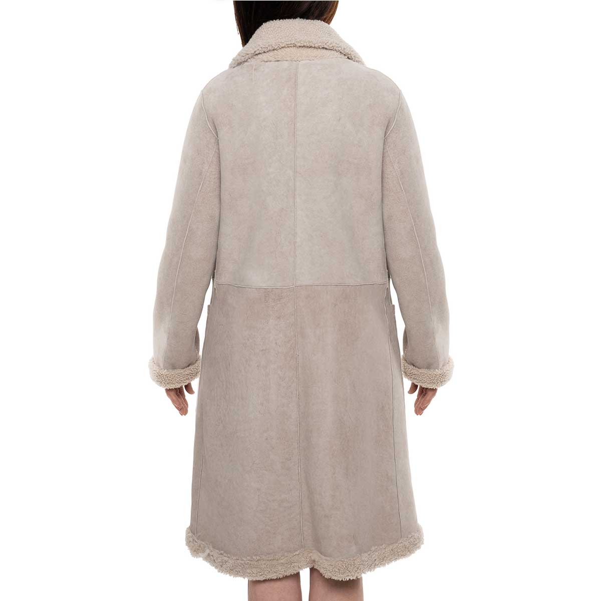Cappotto reversibile doppio petto lungo da donna beige - Image 5