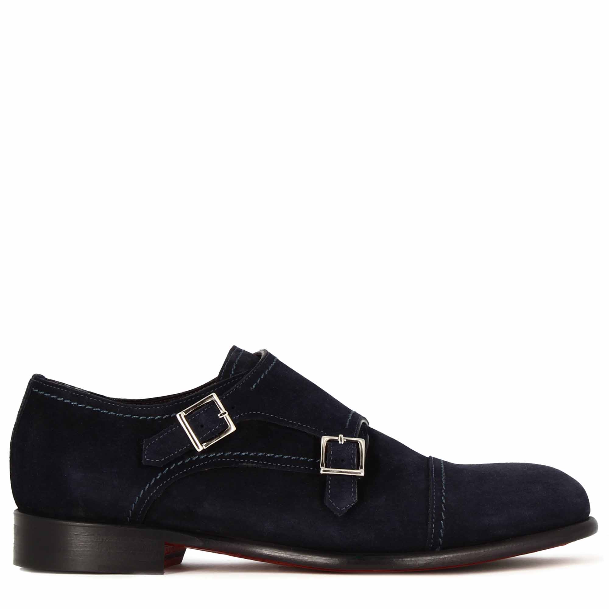 Scarpa doppia fibbia da uomo in pelle scamosciata colore blu - Image 3
