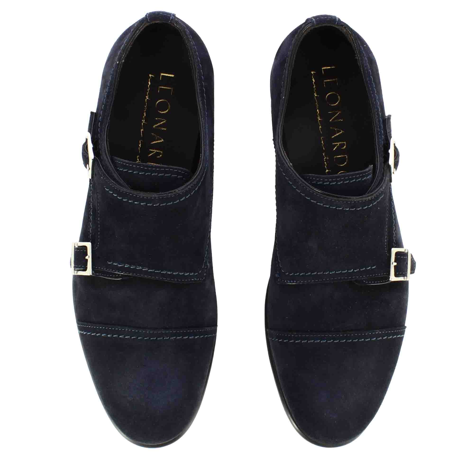 Scarpa doppia fibbia da uomo in pelle scamosciata colore blu - Image 7