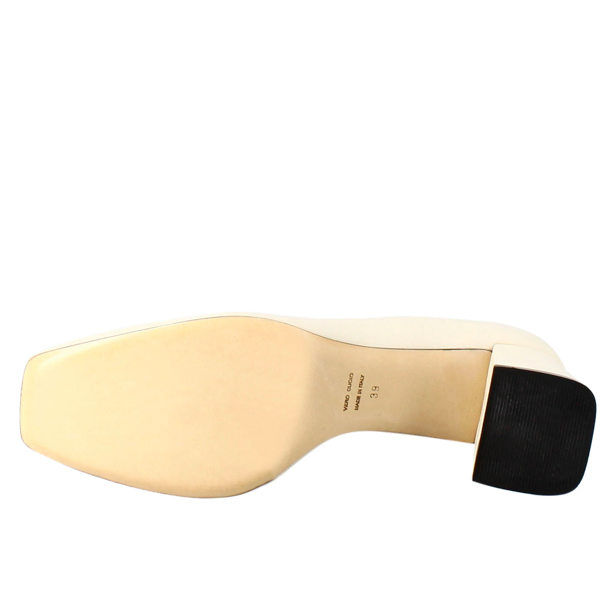 Décolleté da donna in pelle beige a punta squadrata - Image 6