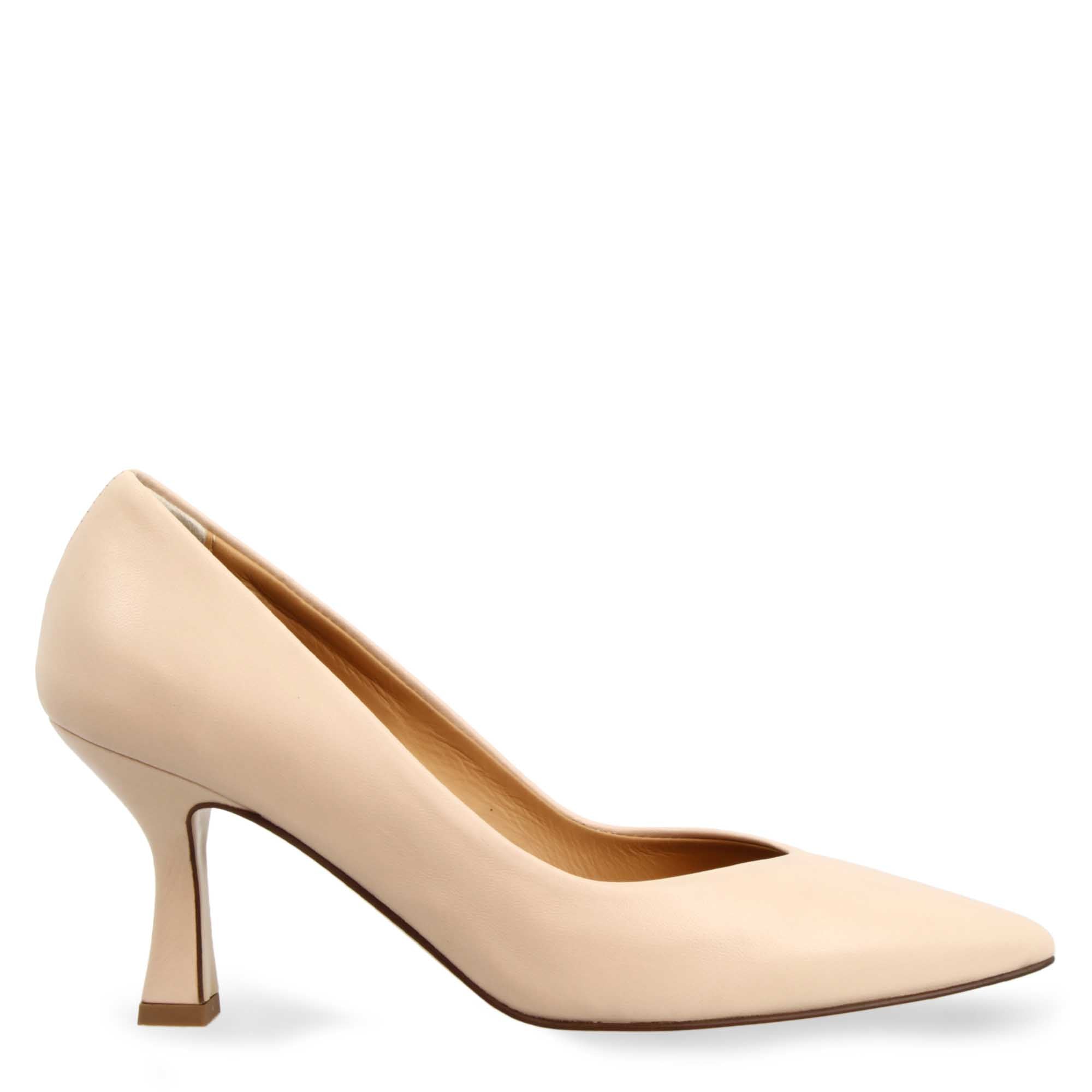 Décolleté da donna a punta e tacco alto in pelle beige - Image 2