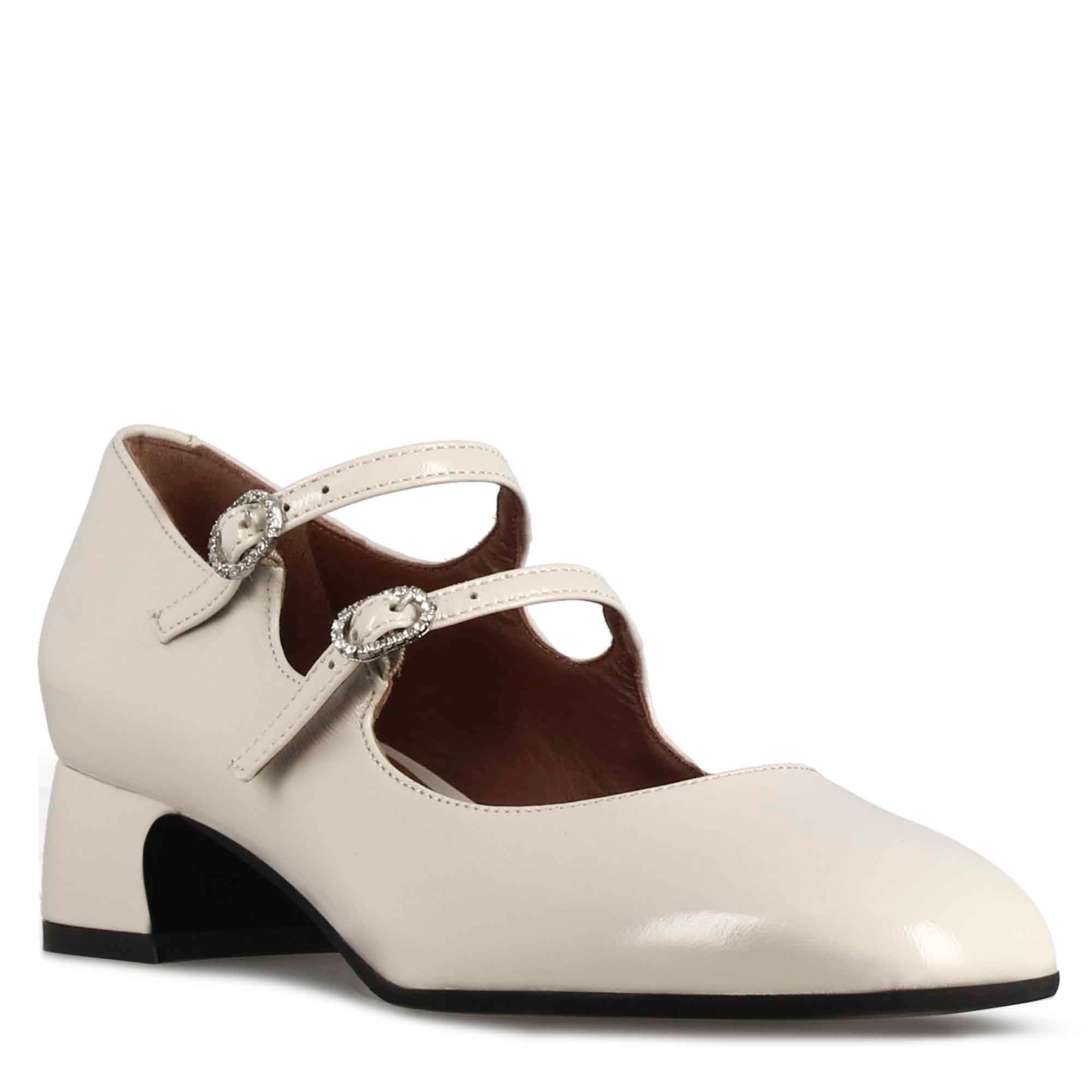 Décolleté Mary Jane in pelle verniciata colore bianco