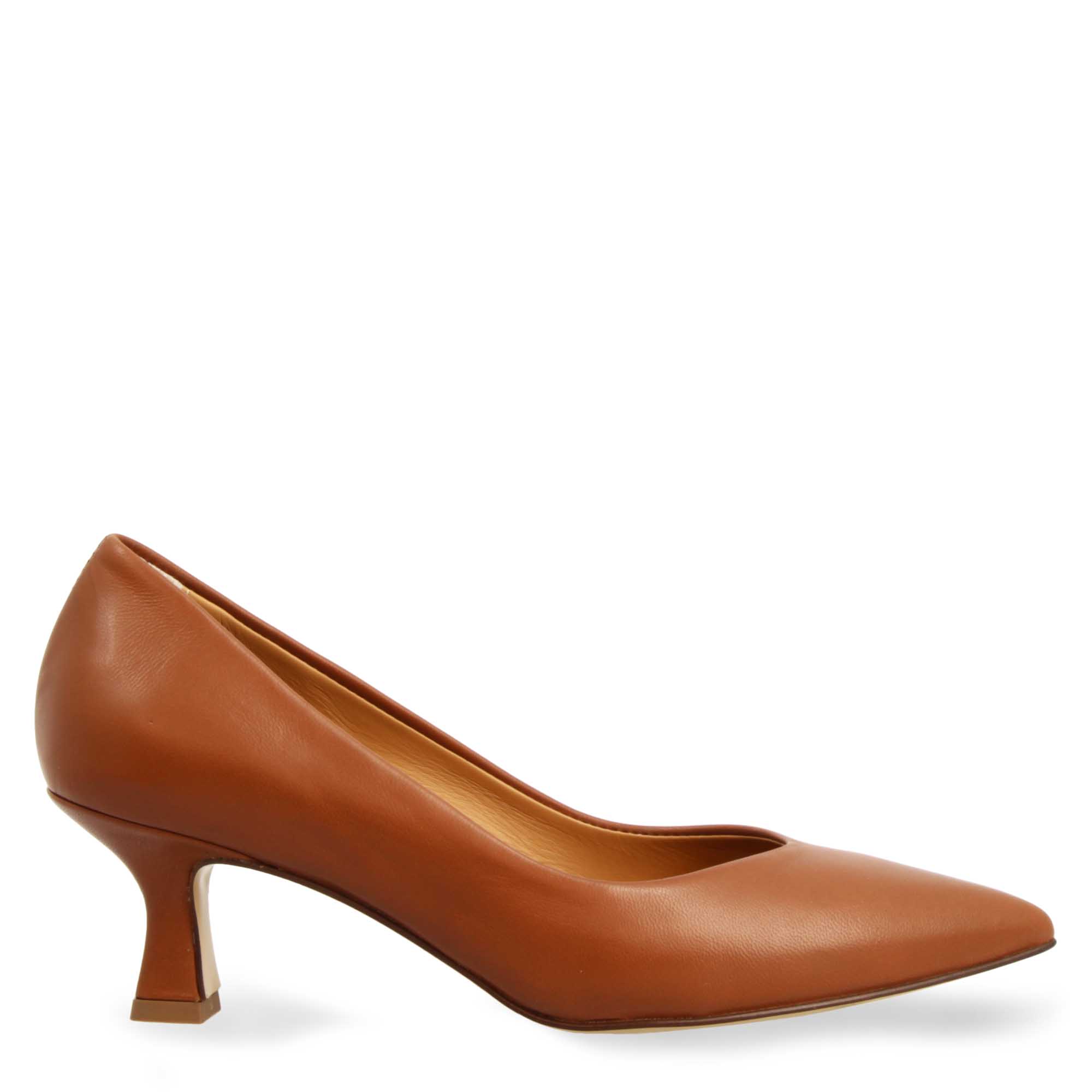 Décolleté marrone da donna in pelle a punta e tacco medio - Image 3