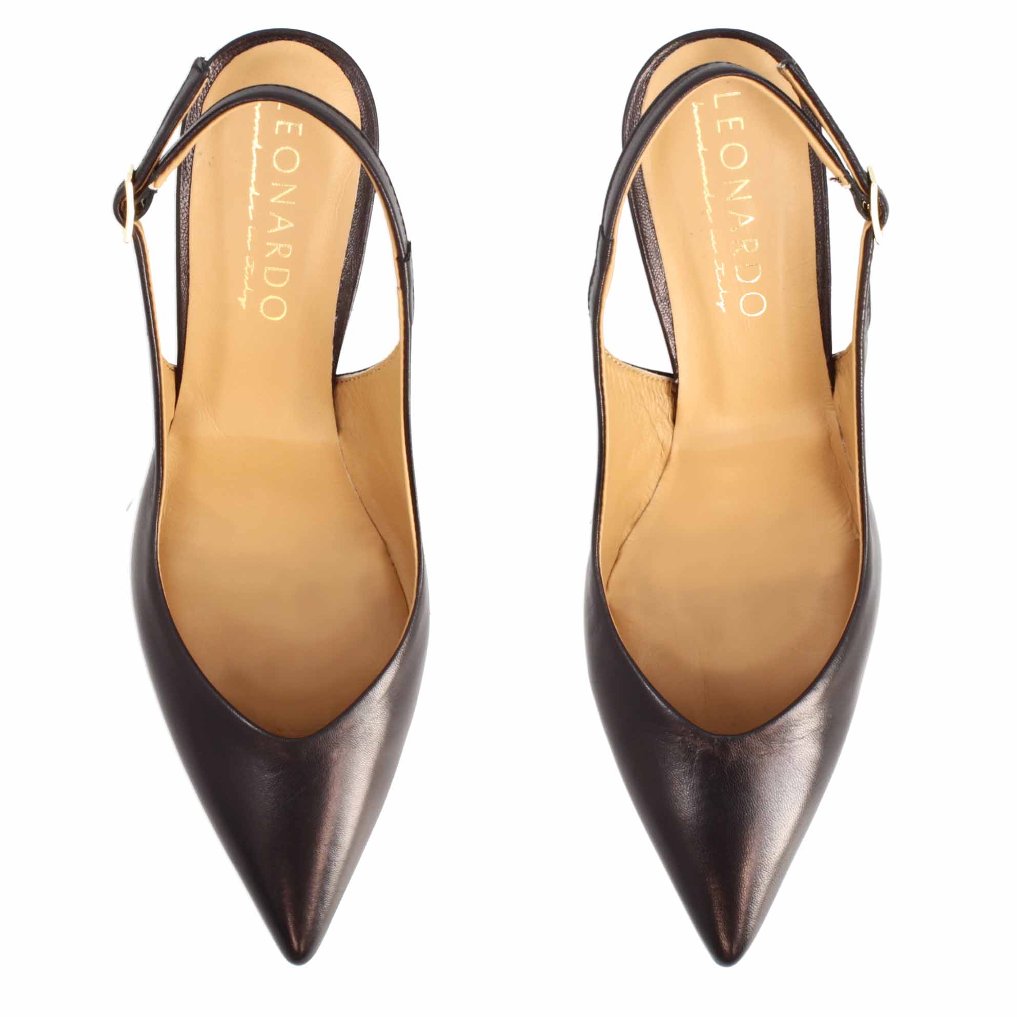 Décolleté slingback da donna a punta e tacco alto in pelle nera - Image 5