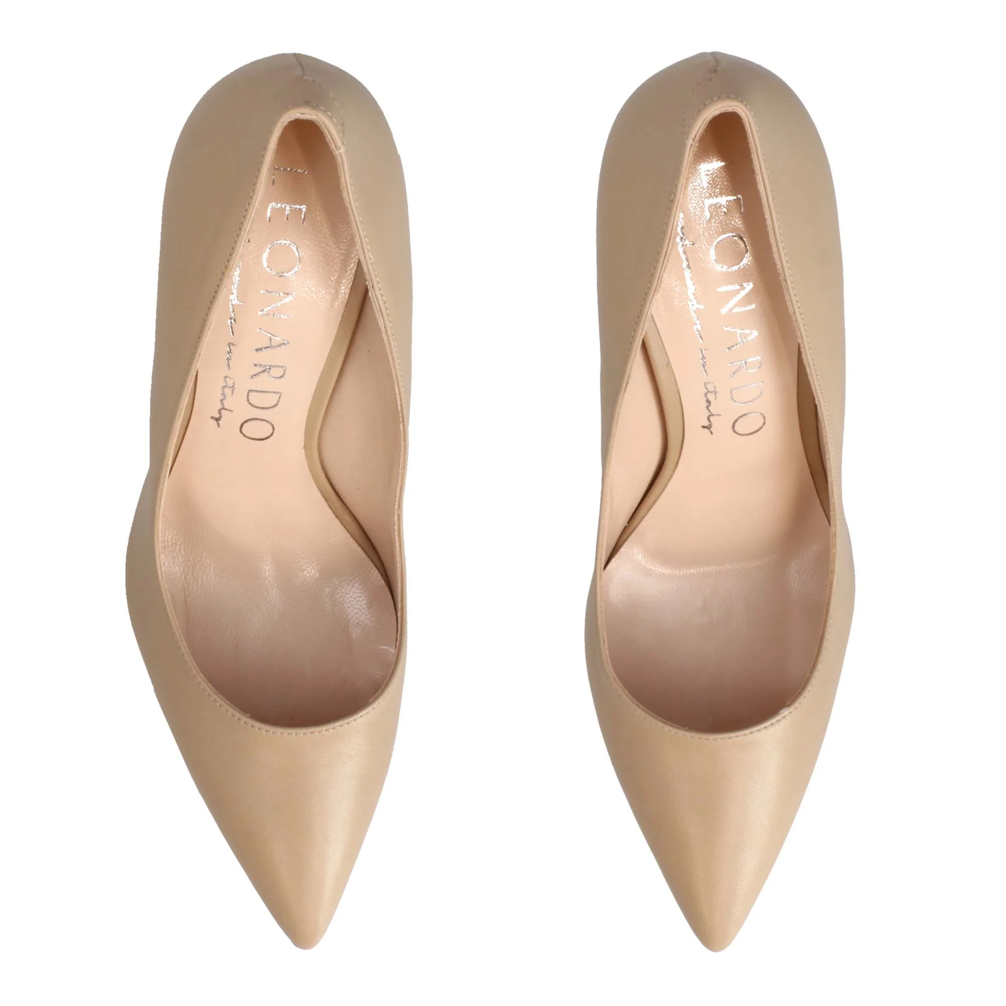 Décolleté con tacco alto eleganti da donna fatte a mano in pelle beige - Image 5