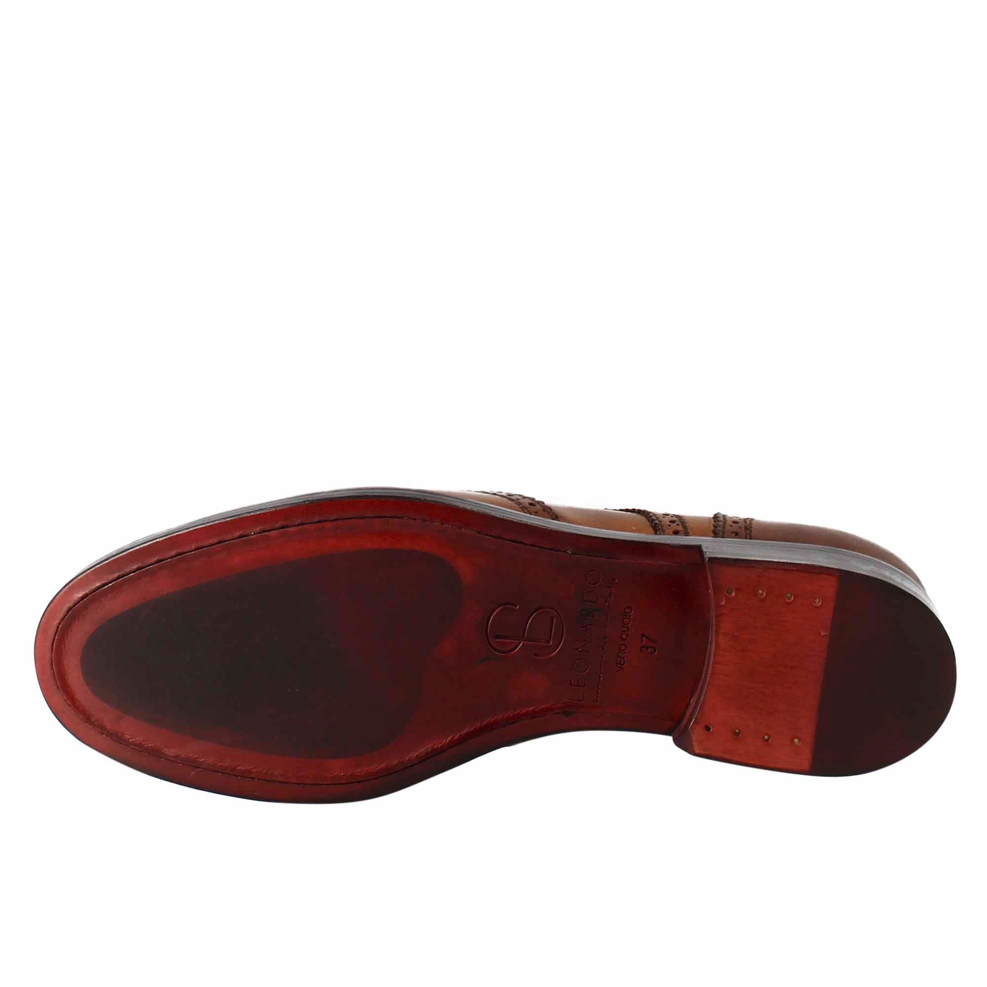 Derby da donna con effetto brogue in pelle colore marrone chiaro - Image 6