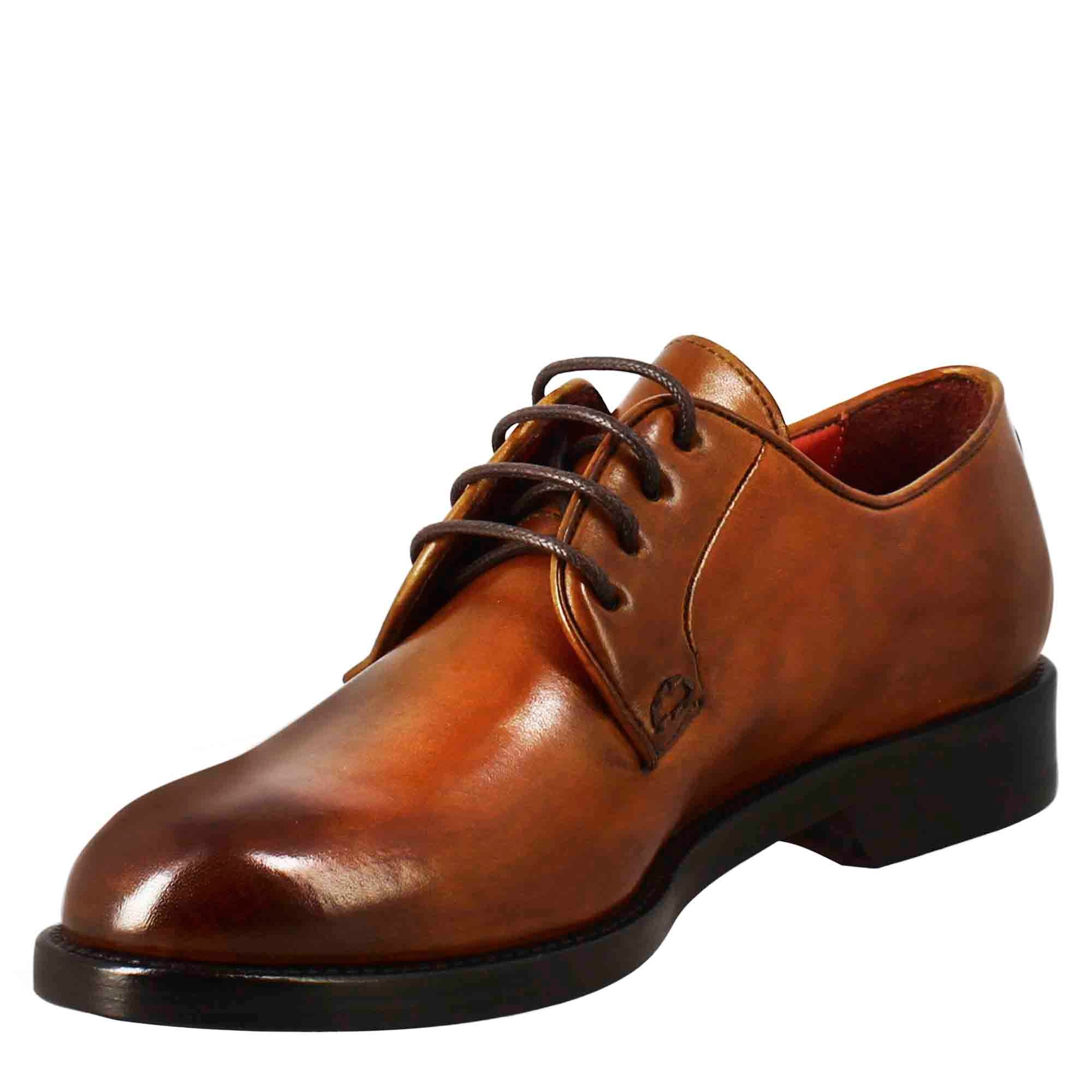 Derby da donna liscio in pelle colore marrone chiaro - Image 4