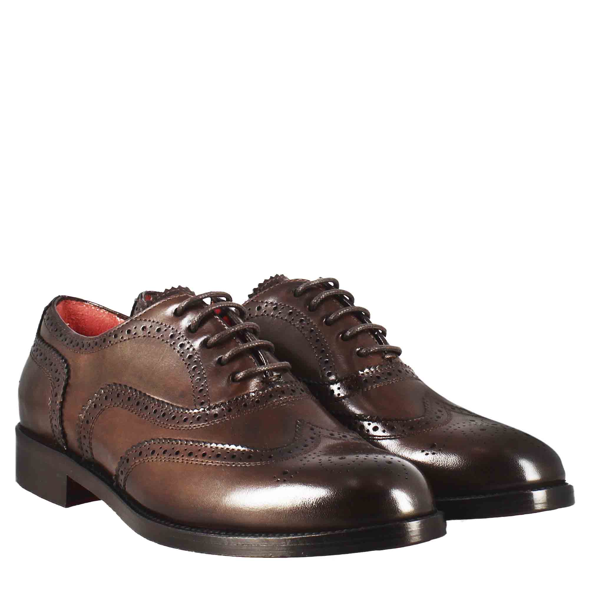 Francesina da donna con dettagli brogue in pelle marrone scuro - Image 5