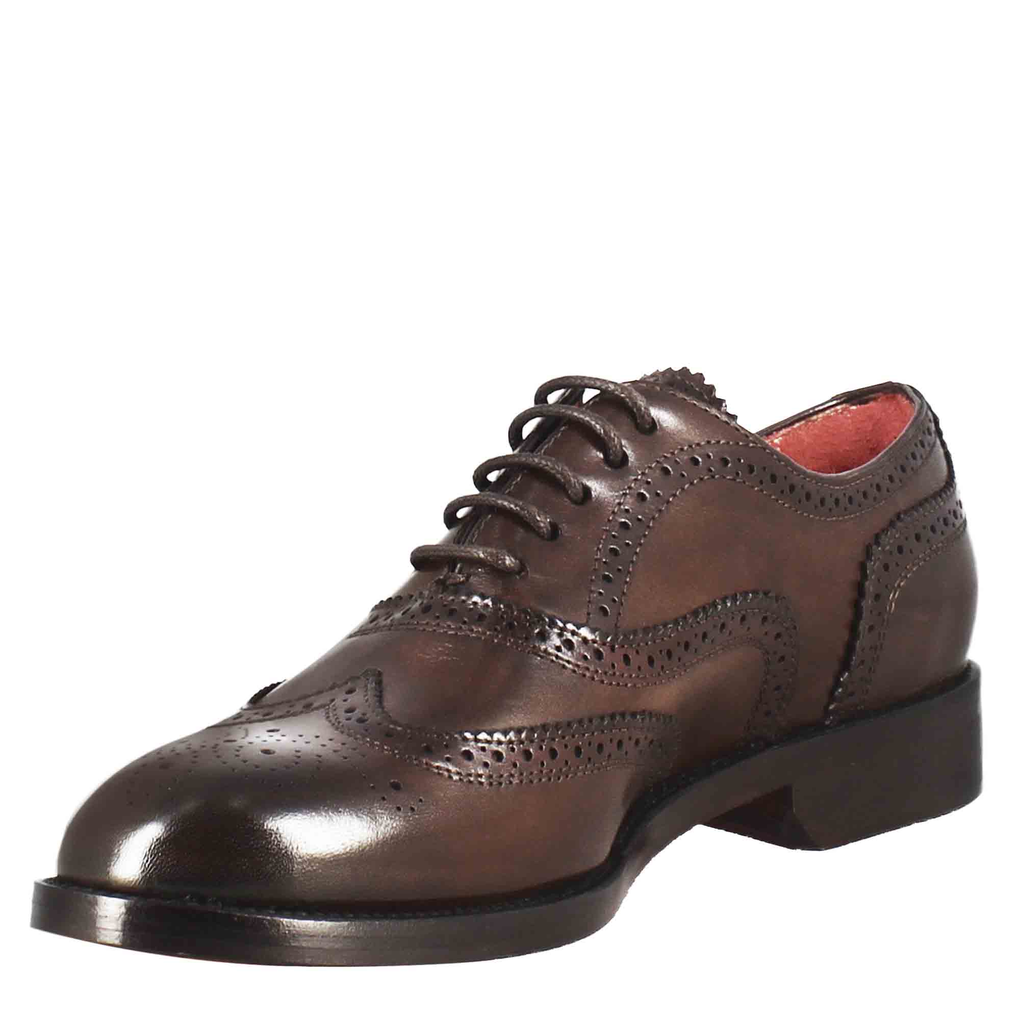 Francesina da donna con dettagli brogue in pelle marrone scuro - Image 6
