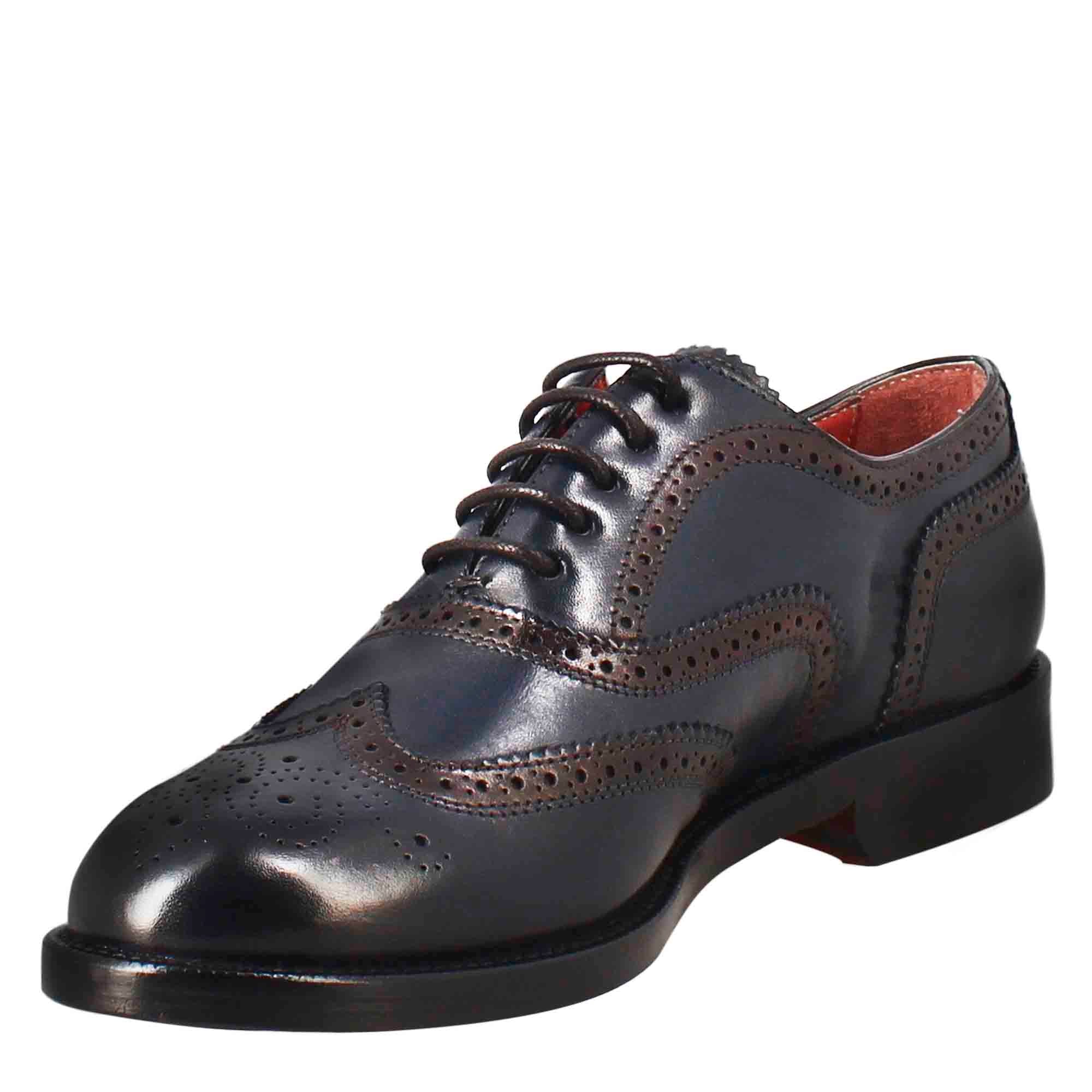 Francesina da donna con effetto brogue in pelle colore blu - Image 4