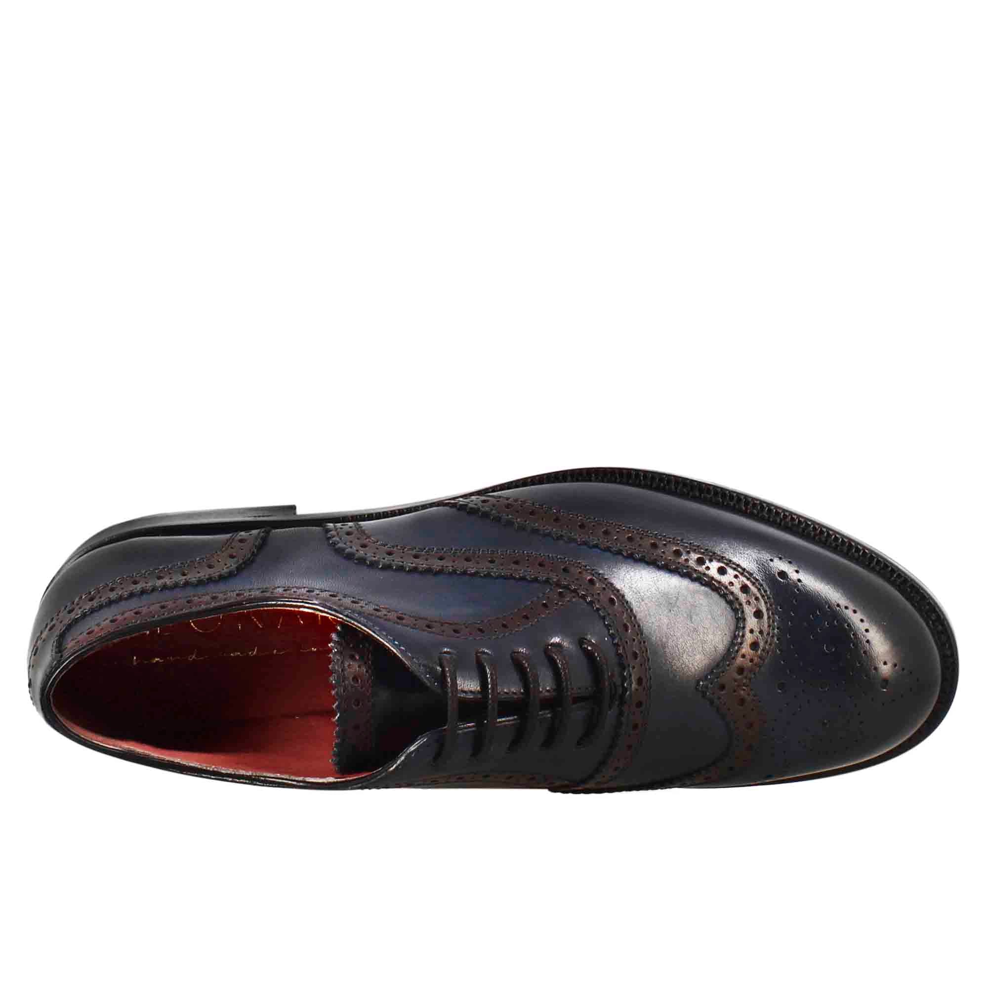 Francesina da donna con effetto brogue in pelle colore blu - Image 5