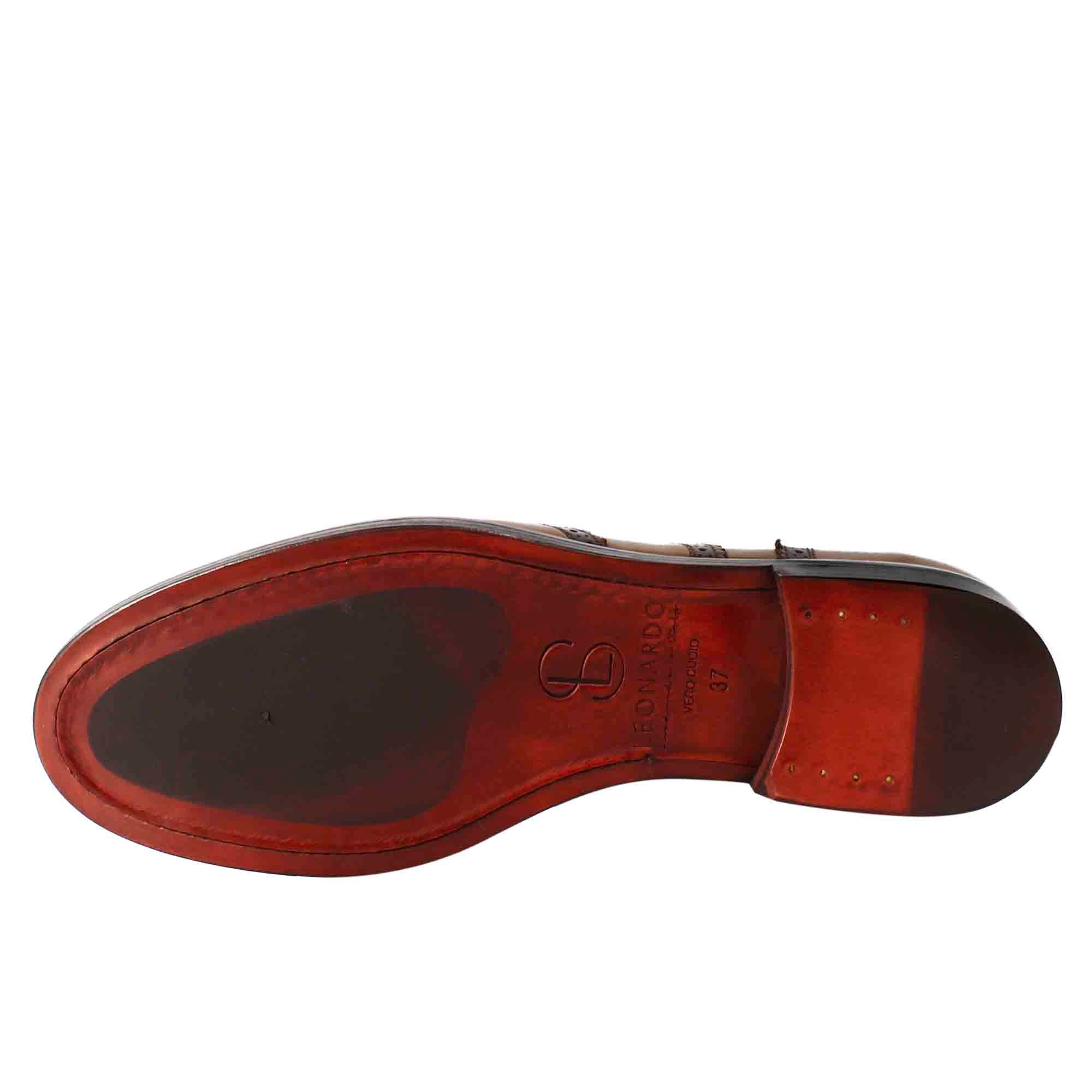 Francesina da donna con effetto brogue in pelle colore marrone chiaro - Image 5