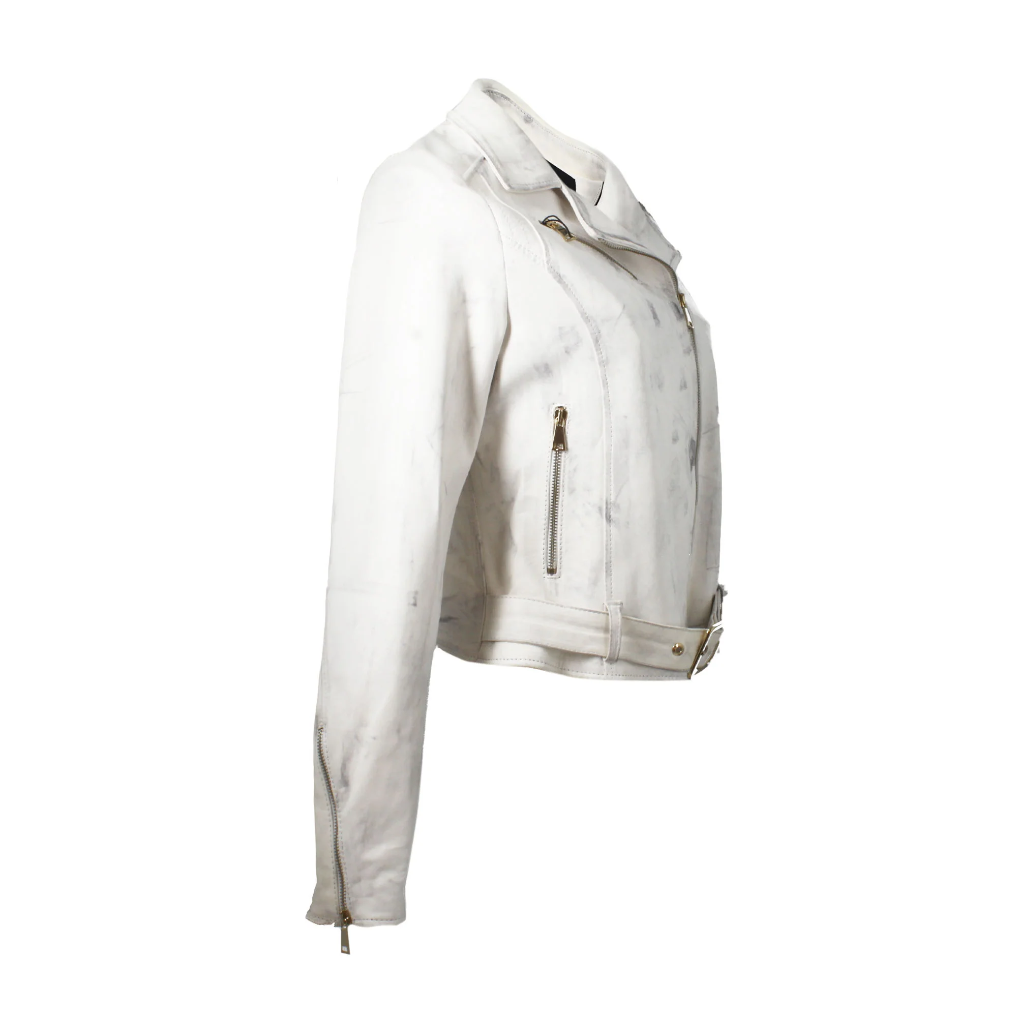 Giacca da donna in pelle bianco maculato con doppio petto - Image 2