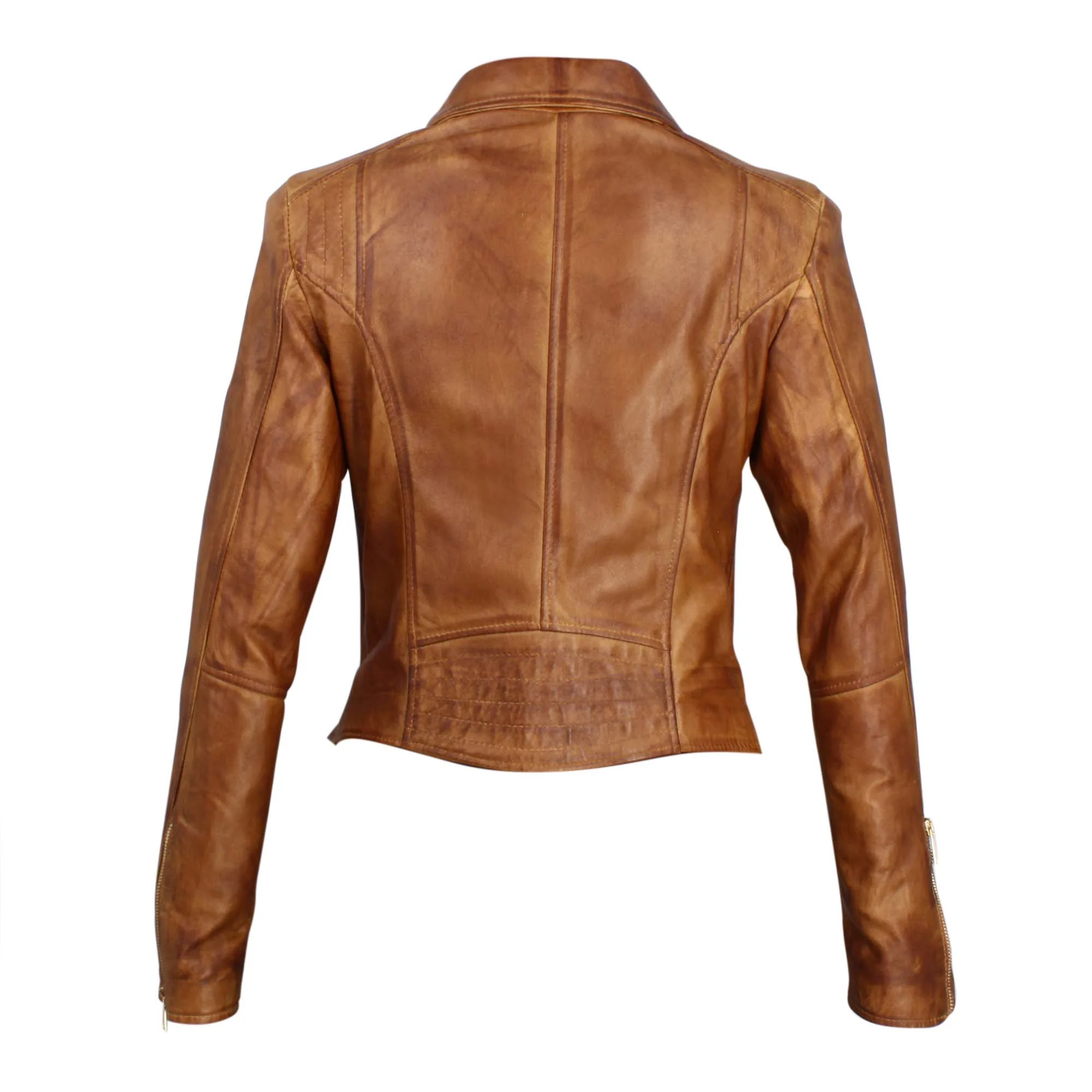 Giacca da donna in pelle marrone con doppio petto - Image 3