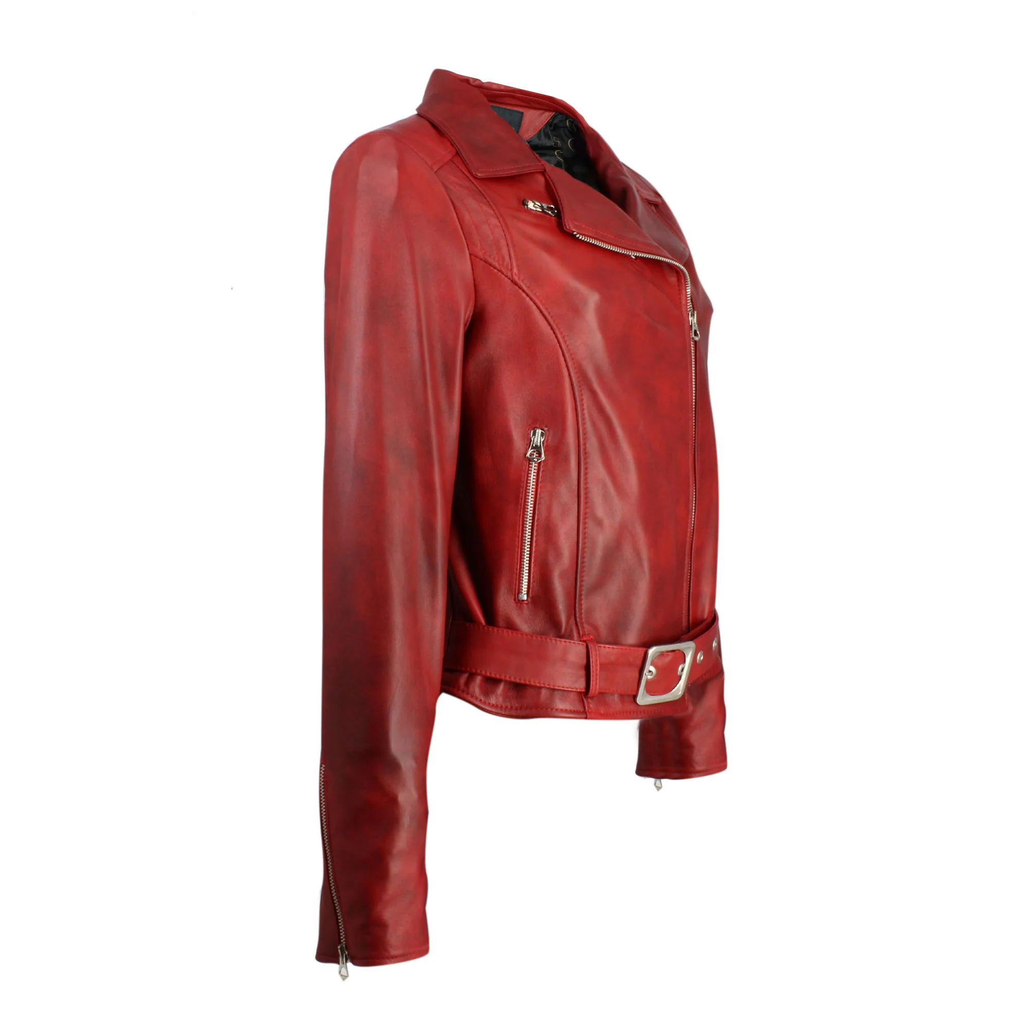 Giacca da donna in pelle rossa con doppio petto - Image 2