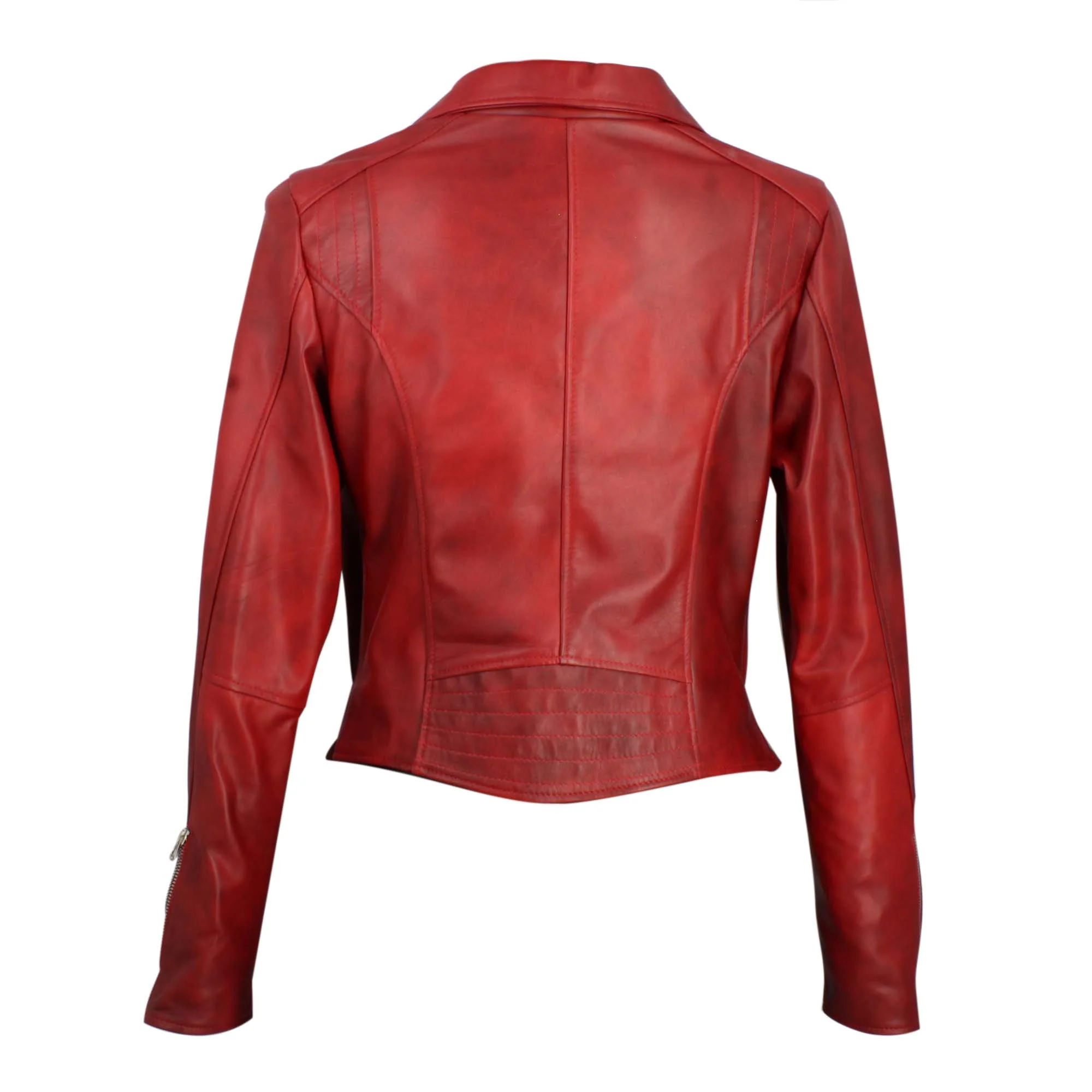 Giacca da donna in pelle rossa con doppio petto - Image 3