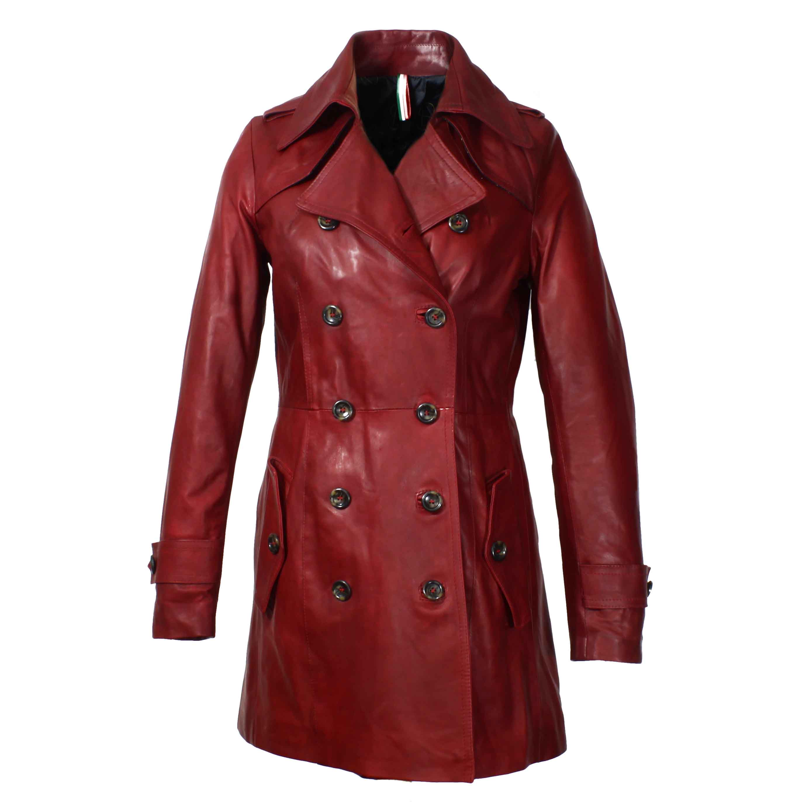 Giacca da donna stile trench in pelle alta qualità colore rosso - Image 2