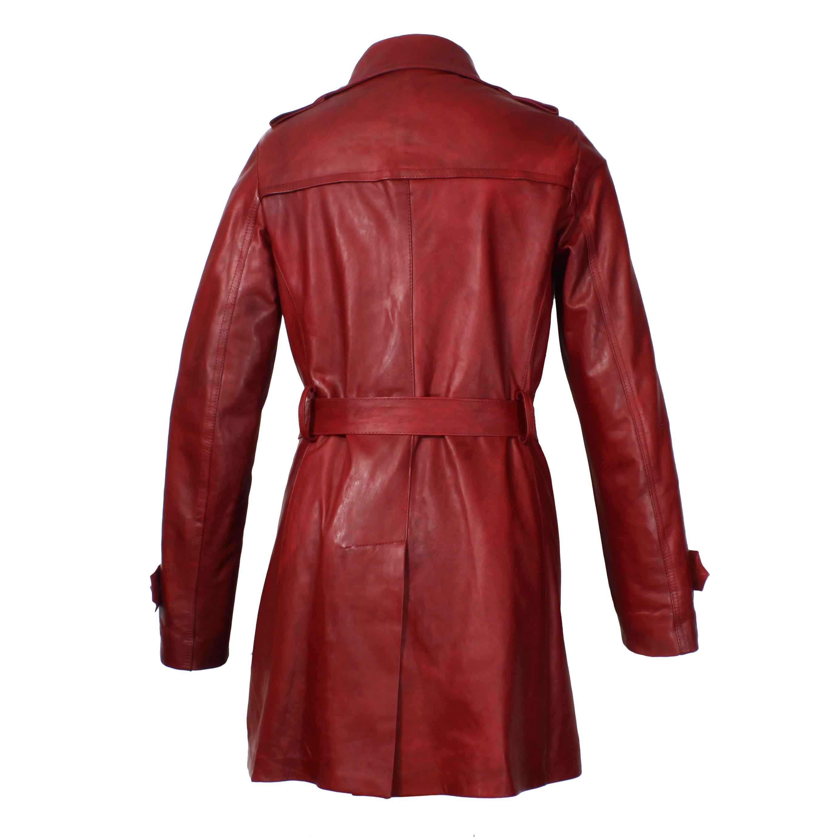 Giacca da donna stile trench in pelle alta qualità colore rosso - Image 3