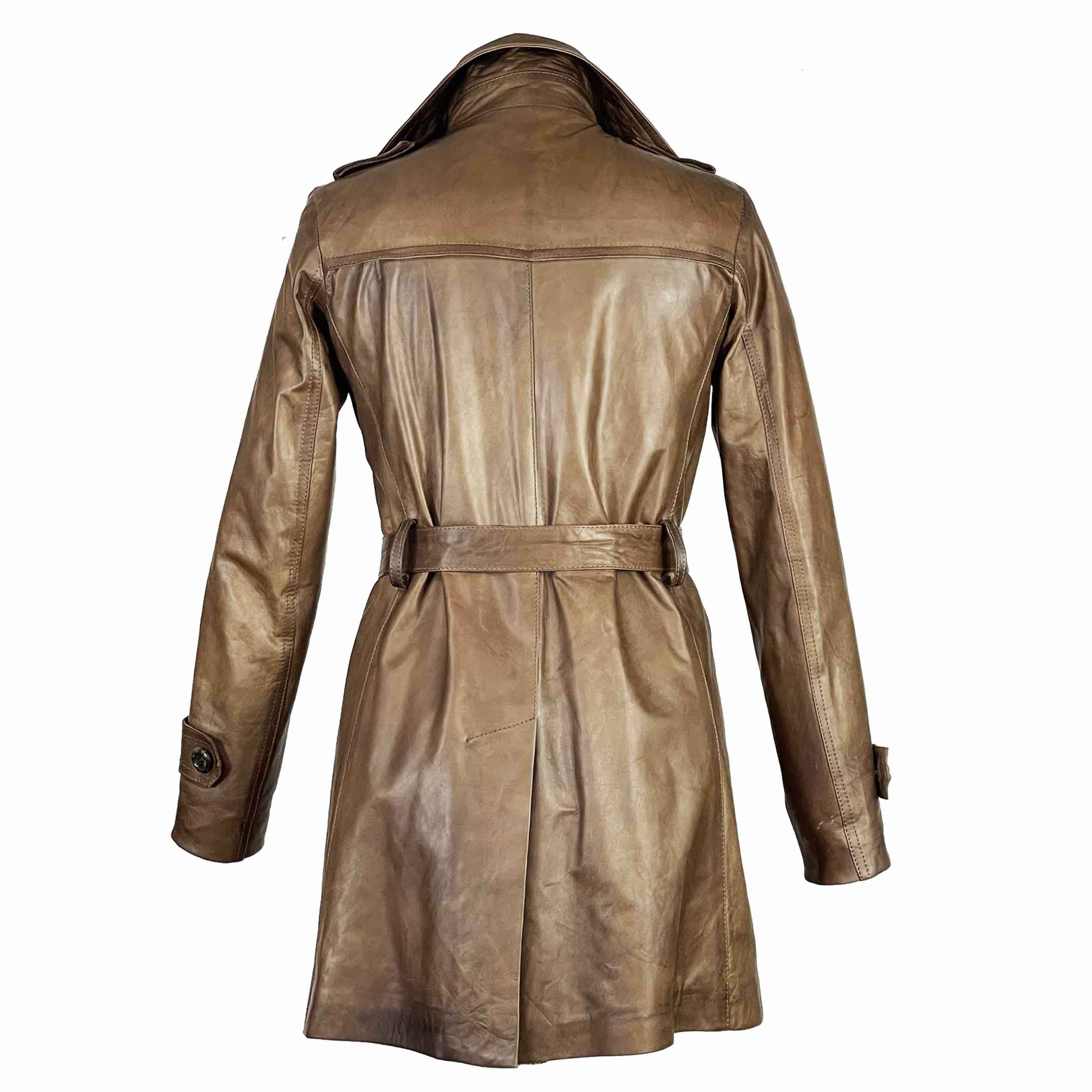 Giacca da donna stile trench in pelle alta qualità colore marrone - Image 3