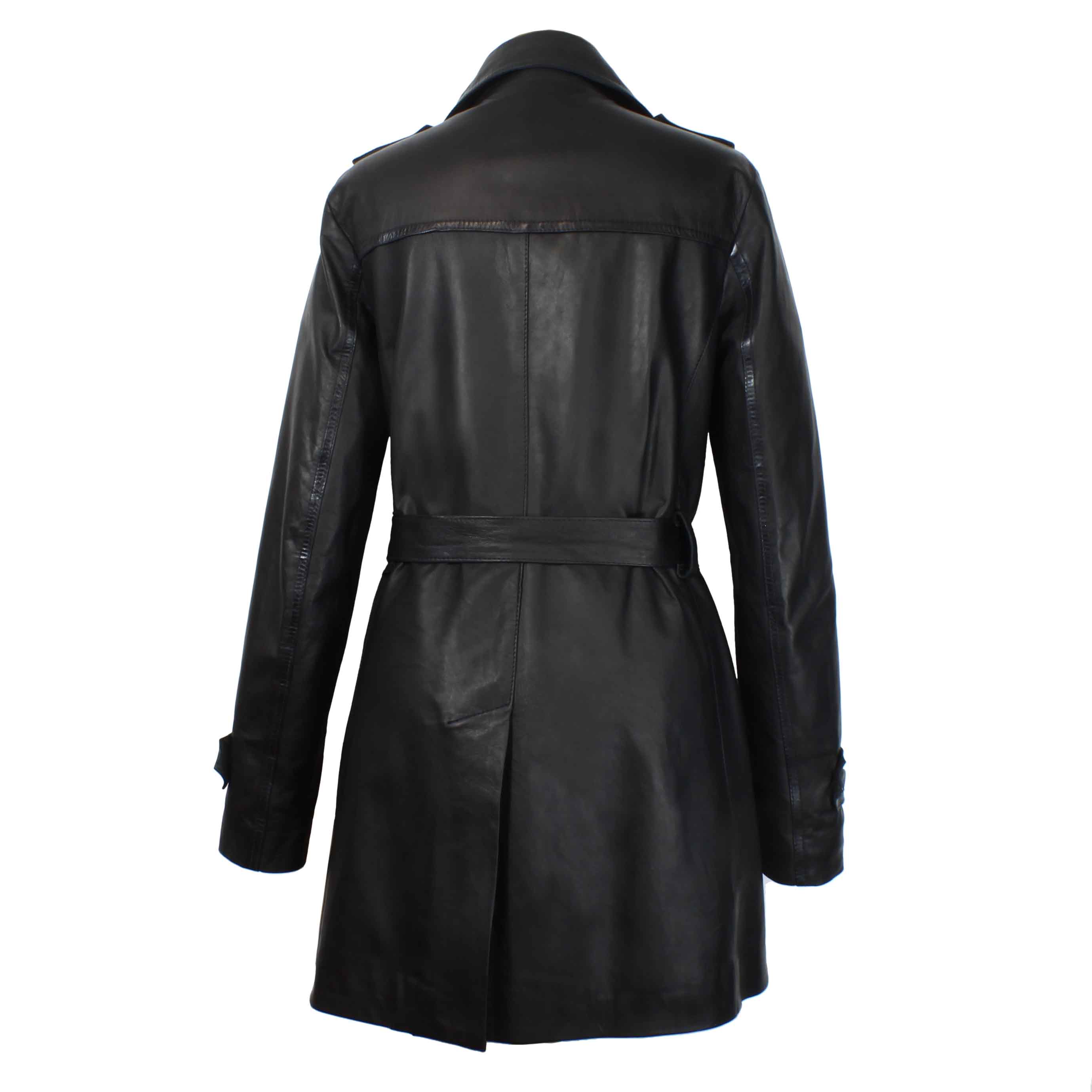 Giacca da donna stile trench in pelle alta qualità colore nero - Image 3