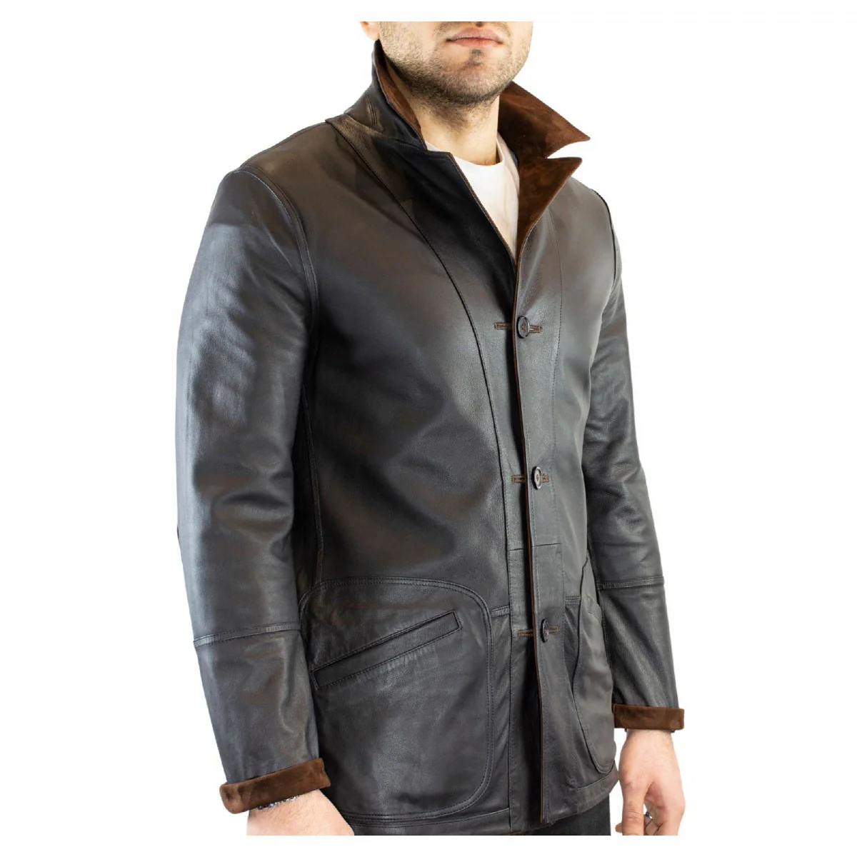Giacca formale reversibile da uomo fatta a mano in pelle di renna e agnello testa di moro - Image 4